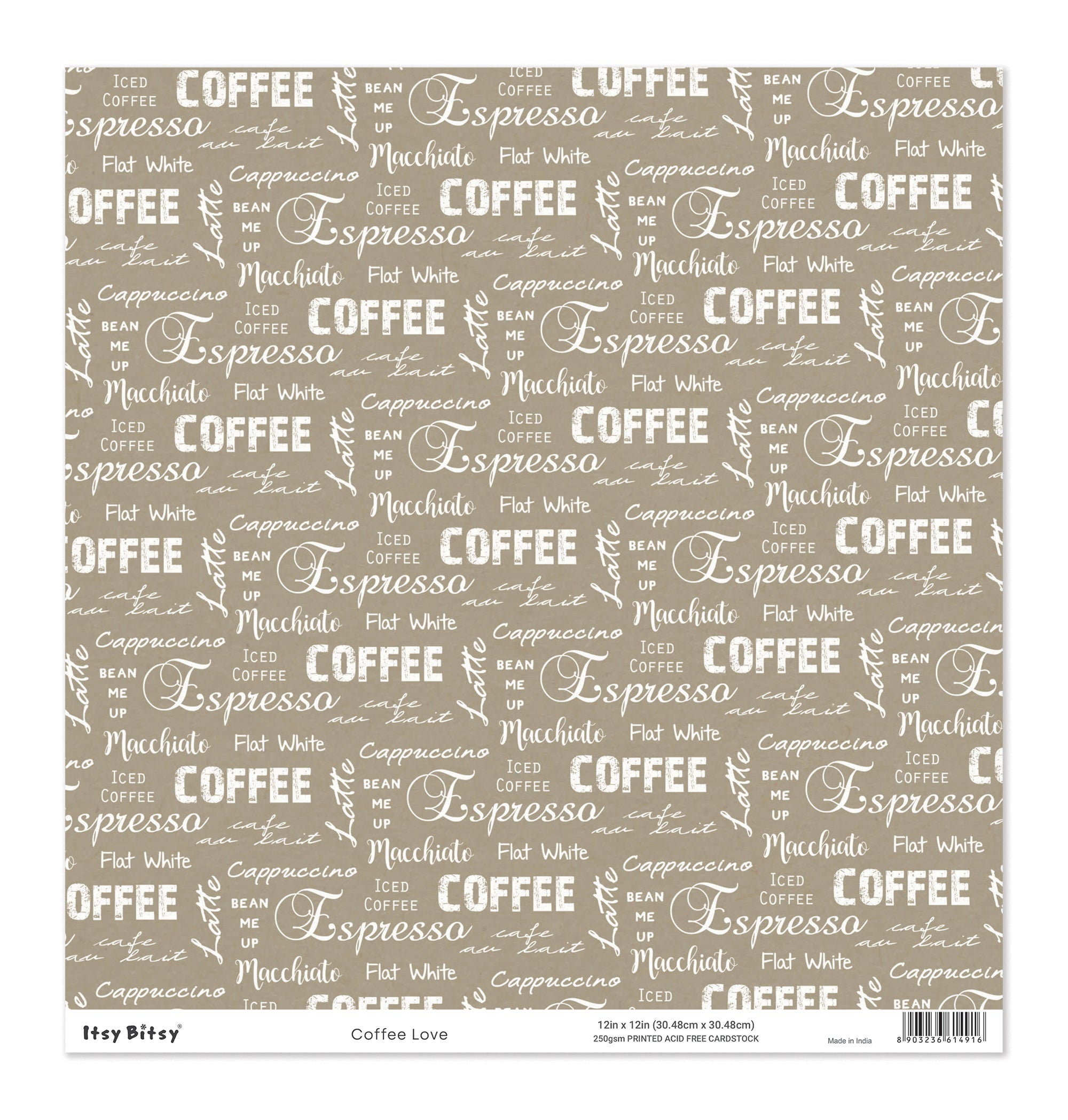 Printed Cardstock |  12 X 12inch |  Coffee Love | 250gsm | 1Sheet