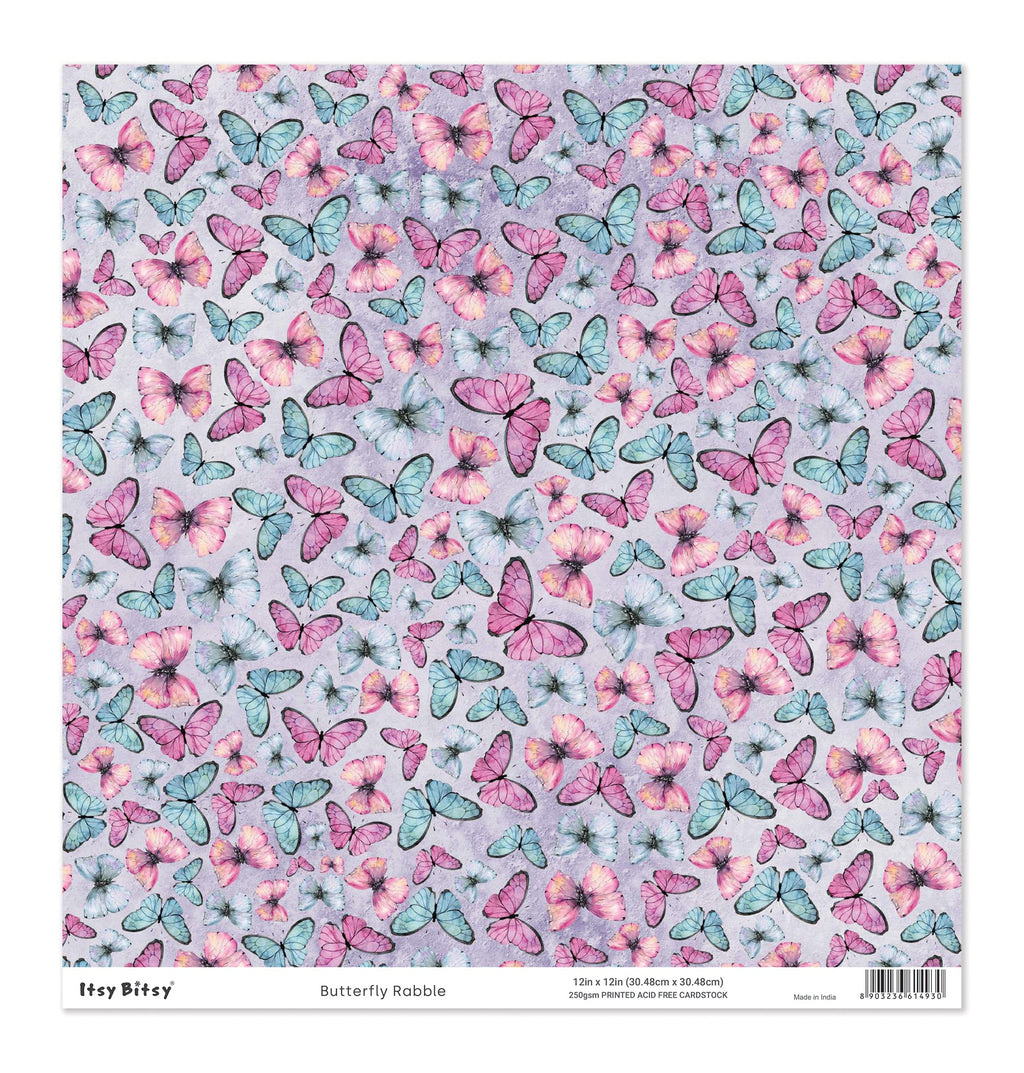 Printed Cardstock |  12 X 12inch |  Butterfly Rabble | 250gsm | 1Sheet