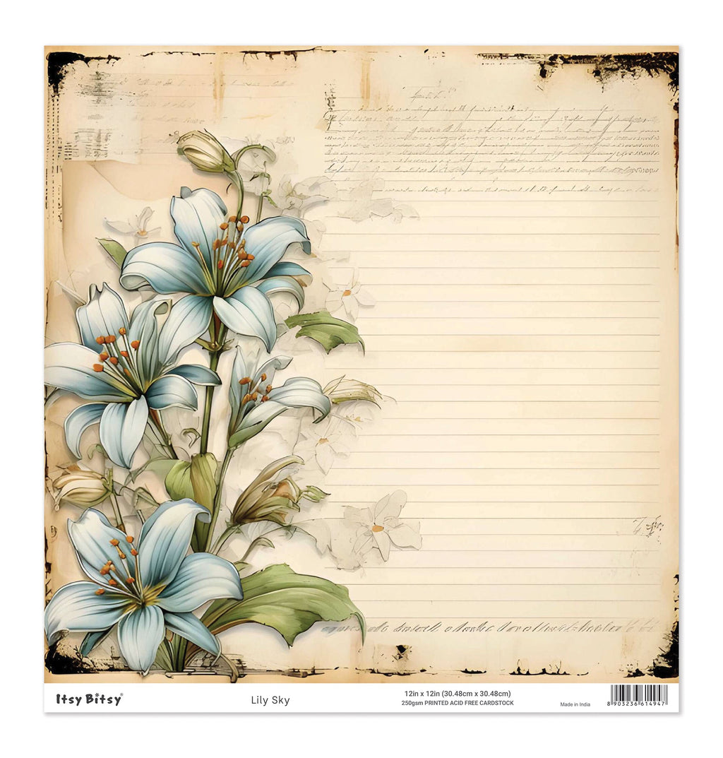 Printed Cardstock |  12 X 12inch |  Lily Sky | 250gsm | 1Sheet