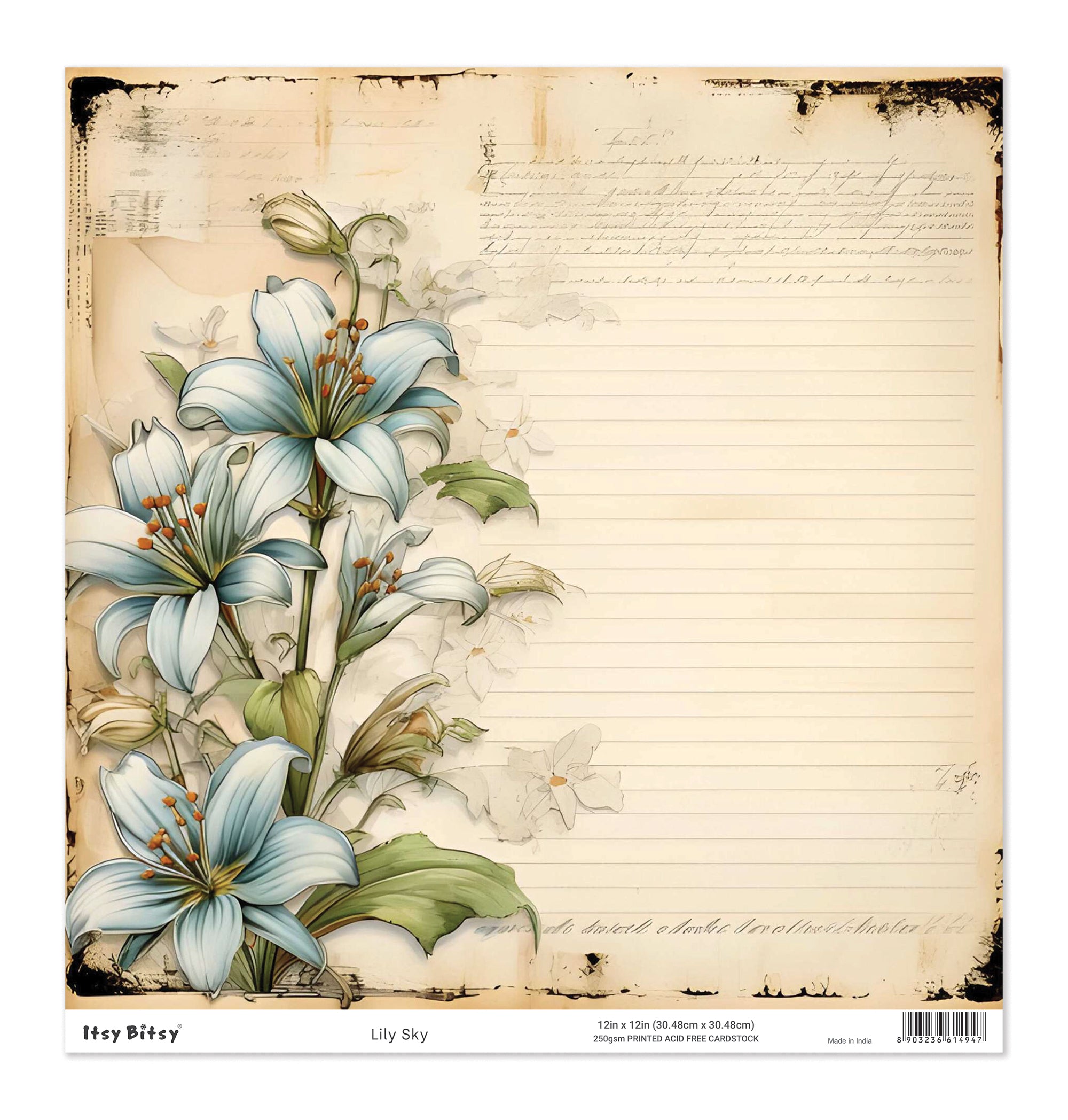 Printed Cardstock |  12 X 12inch |  Lily Sky | 250gsm | 1Sheet