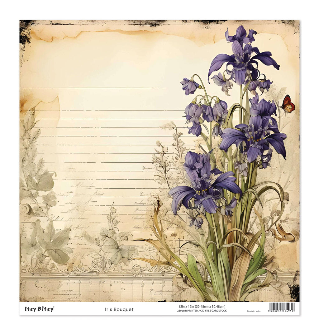 Printed Cardstock |  12 X 12inch |  Iris Bouquet | 250gsm | 1Sheet
