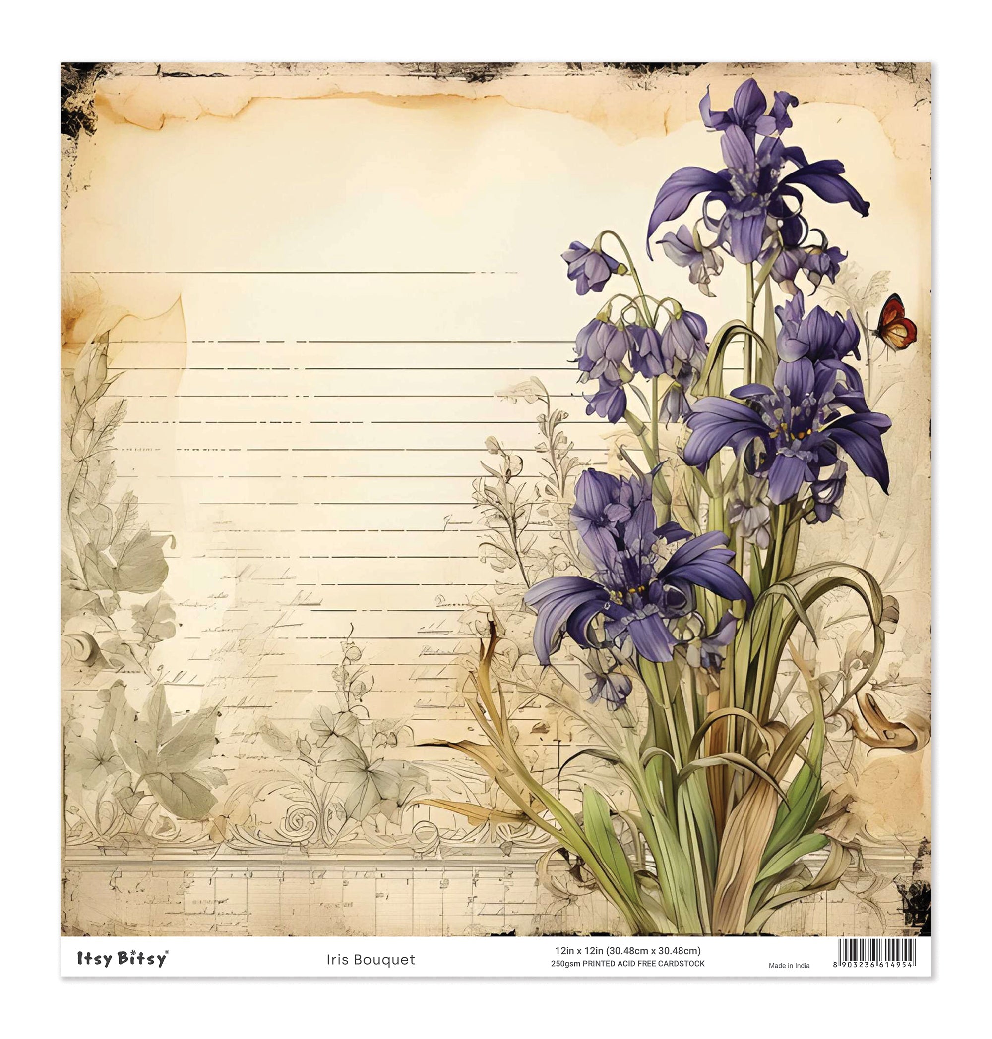 Printed Cardstock |  12 X 12inch |  Iris Bouquet | 250gsm | 1Sheet