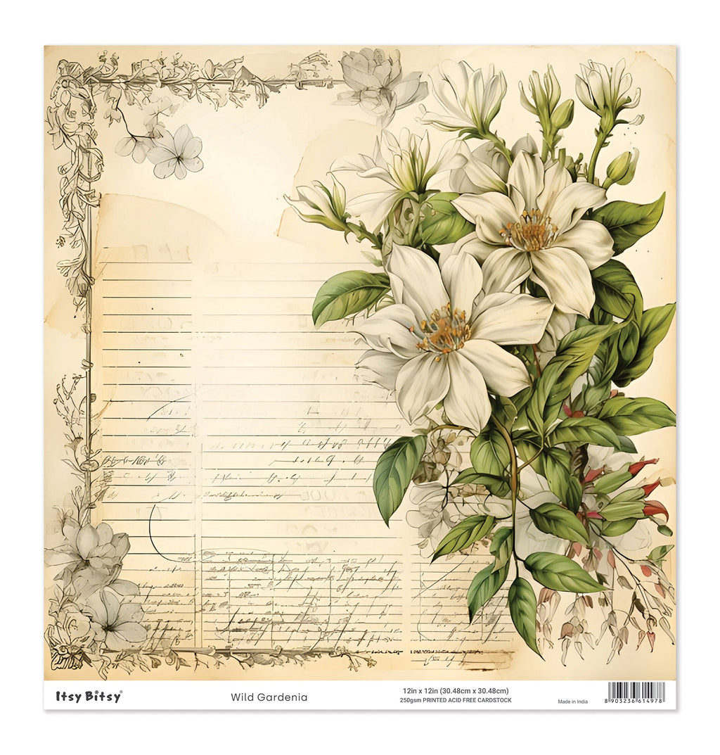 Printed Cardstock |  12 X 12inch |  Wild Gardenia | 250gsm | 1Sheet