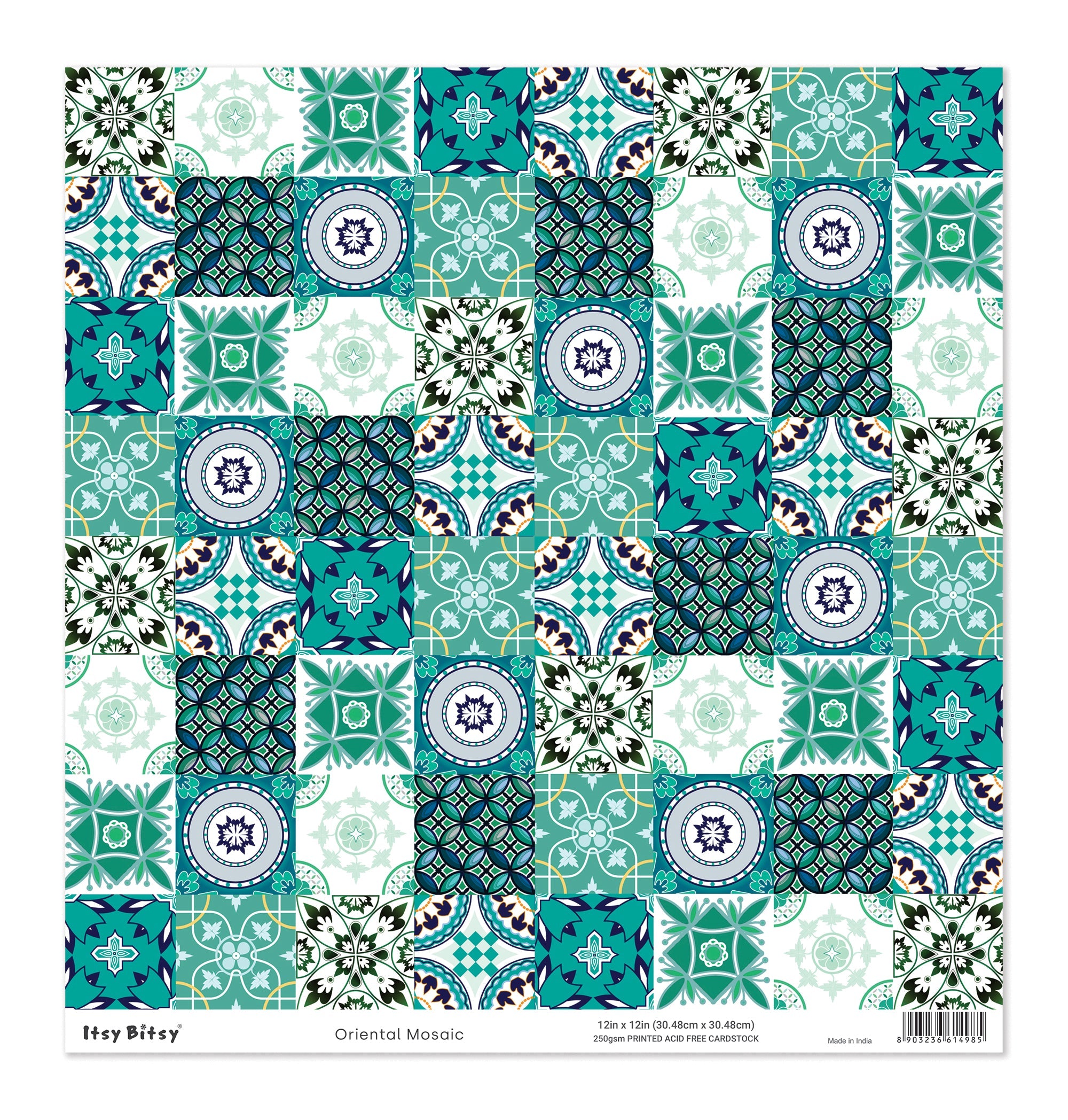 Printed Cardstock |  12 X 12inch |  Oriental Mosaic | 250gsm | 1Sheet