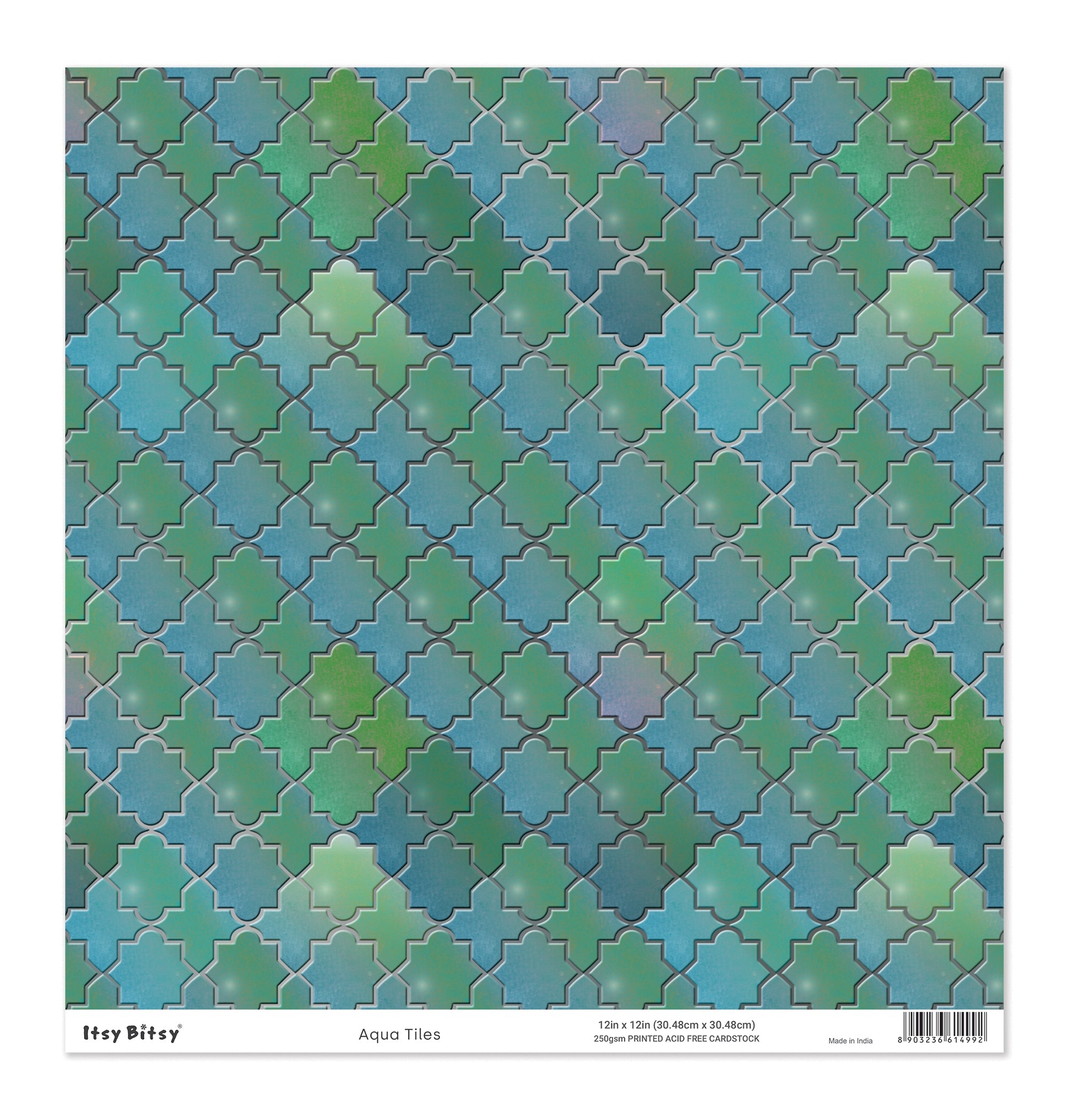 Printed Cardstock |  12 X 12inch |  Aqua Tiles | 250gsm | 1Sheet