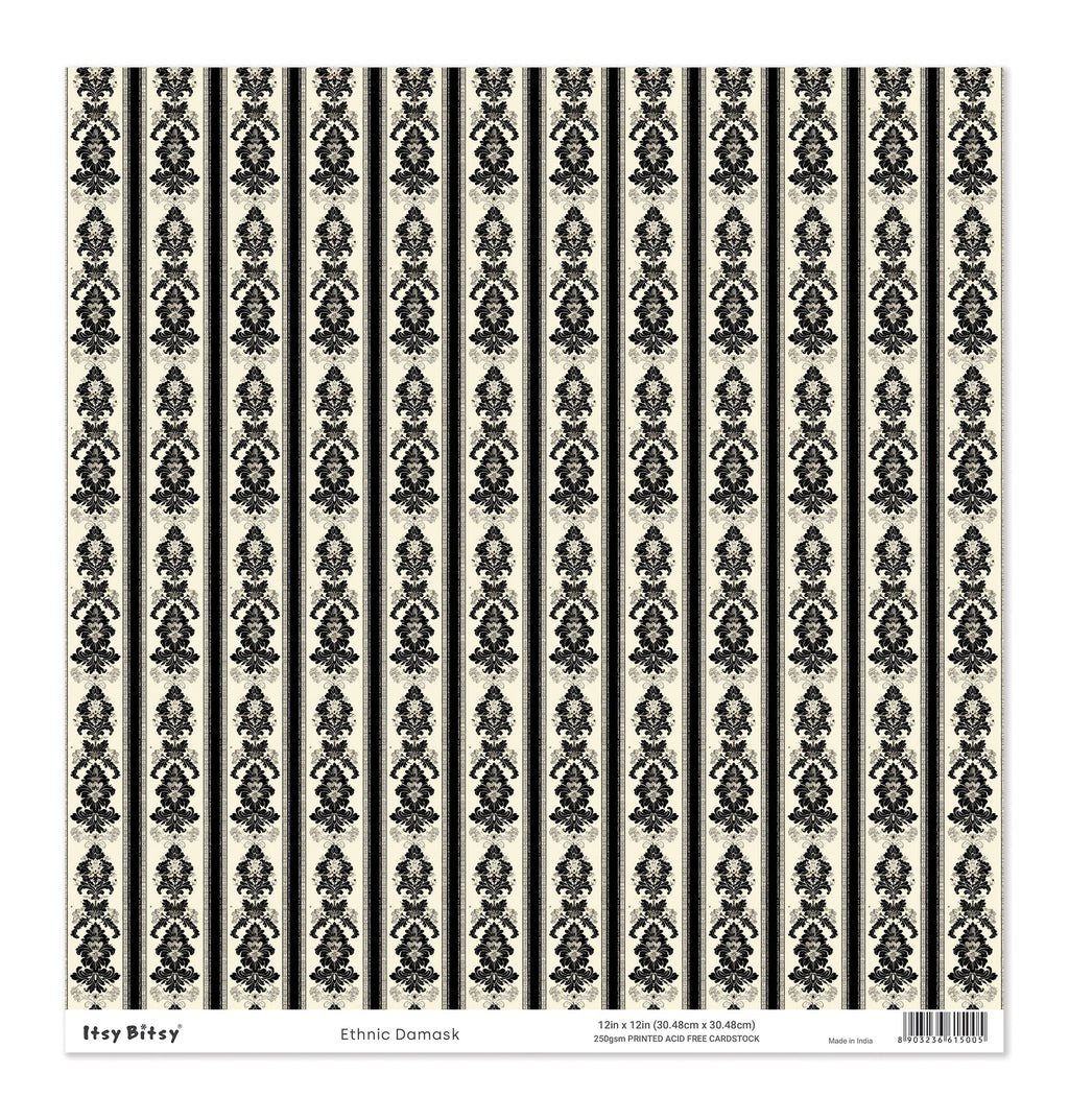 Printed Cardstock |  12 X 12inch |  Ethnic Damask | 250gsm | 1Sheet