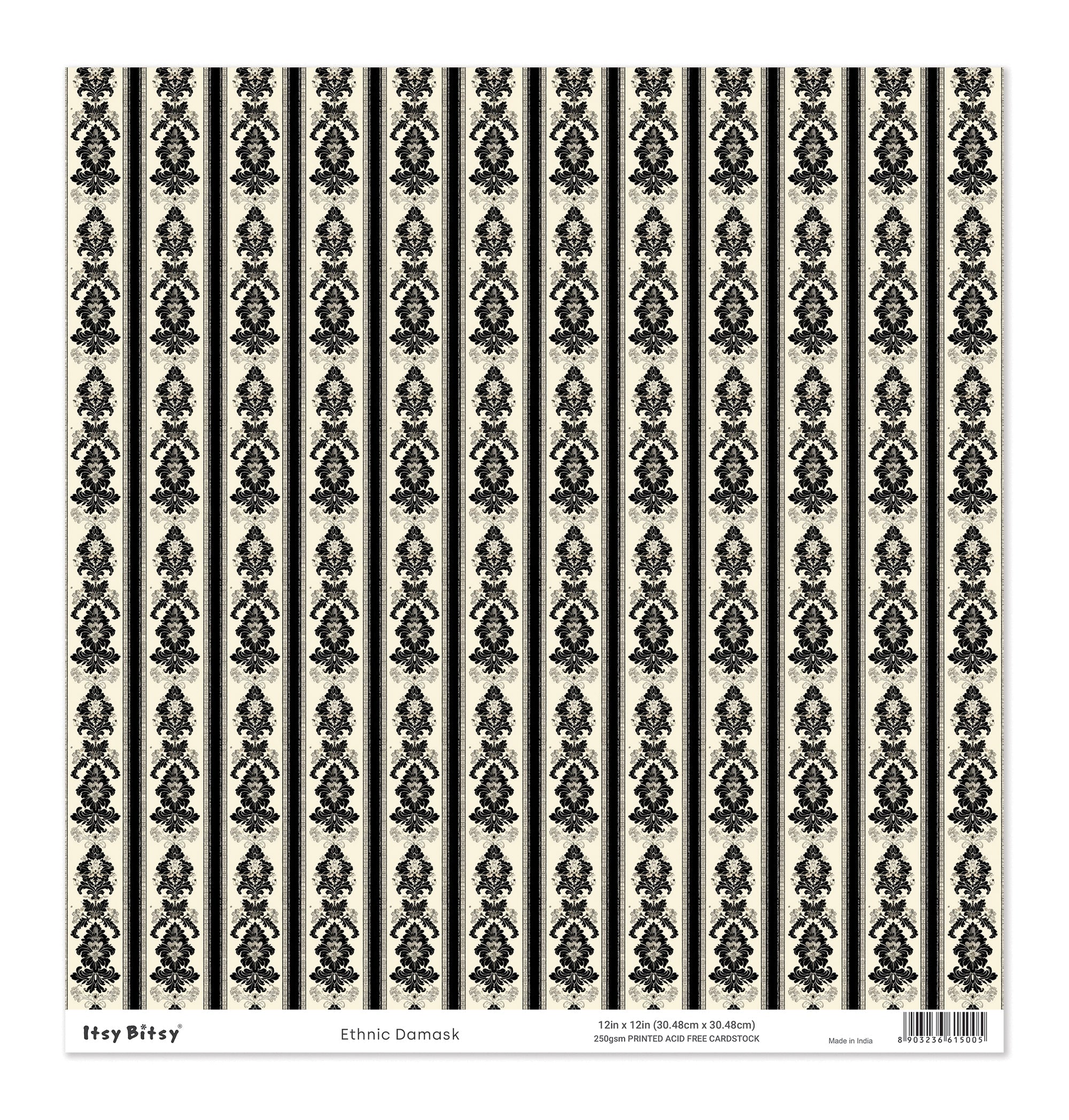 Printed Cardstock |  12 X 12inch |  Ethnic Damask | 250gsm | 1Sheet