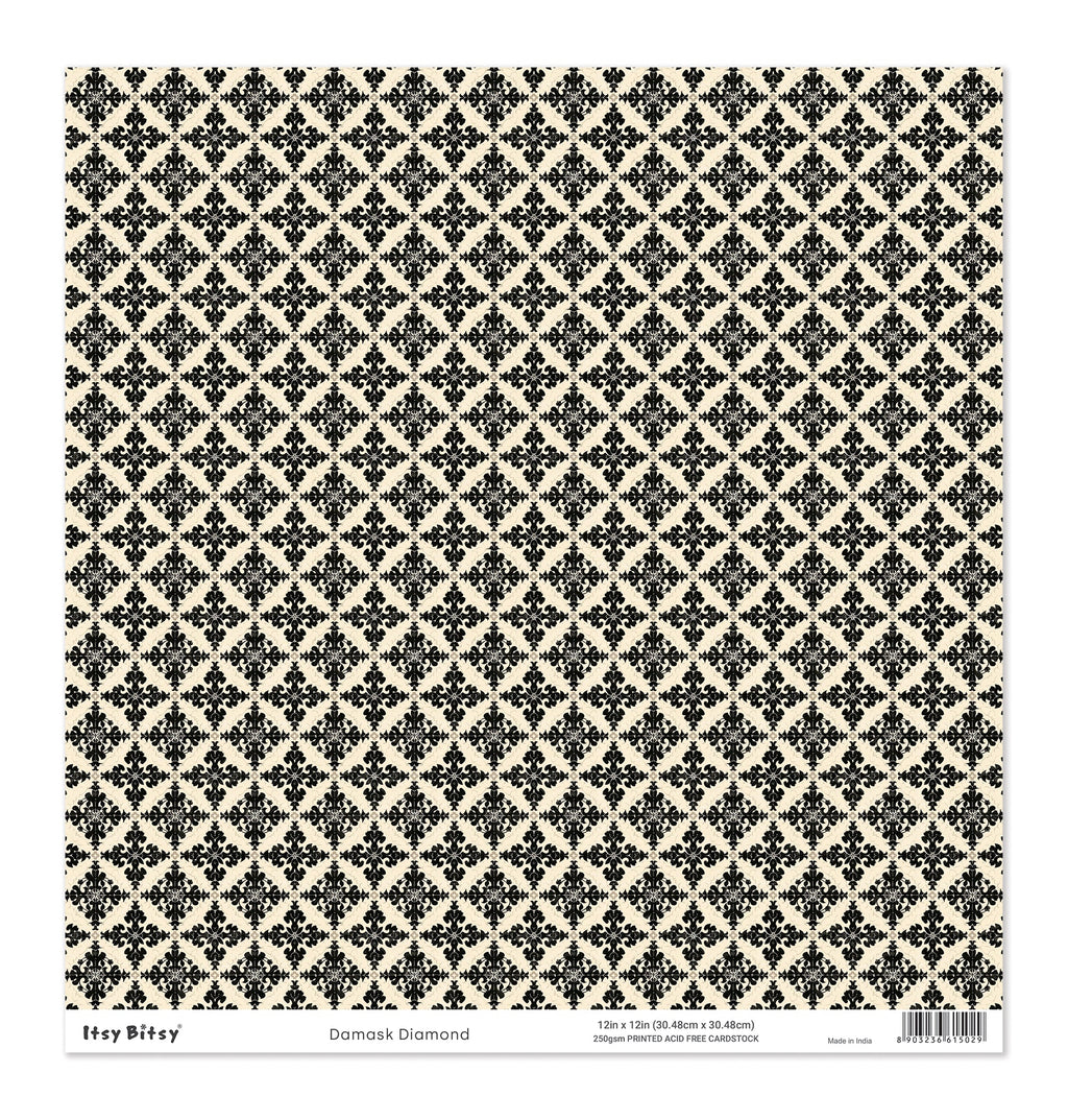 Printed Cardstock |  12 X 12inch |  Damask Diamond | 250gsm | 1Sheet