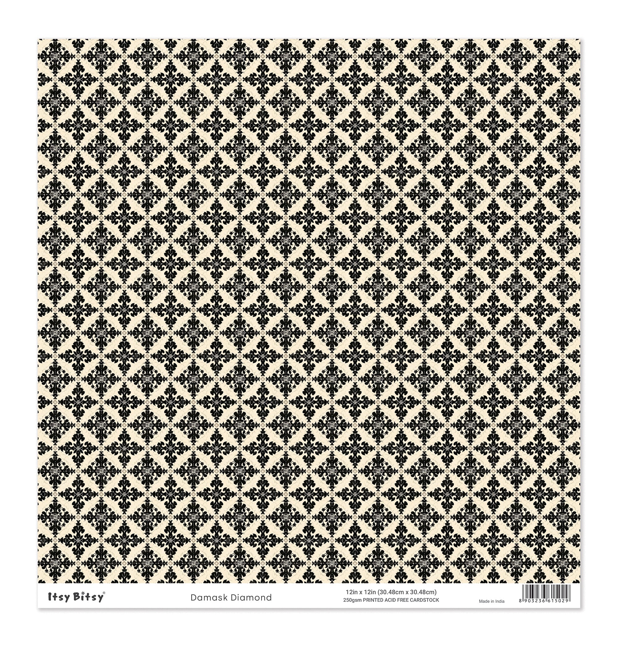 Printed Cardstock |  12 X 12inch |  Damask Diamond | 250gsm | 1Sheet
