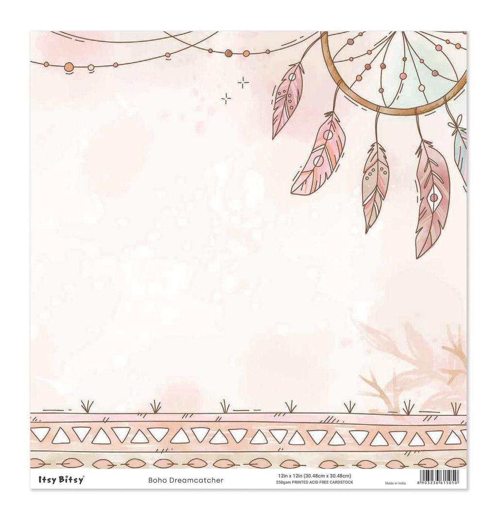 Printed Cardstock |  12 X 12inch |  Boho Dreamcatcher | 250gsm | 1Sheet