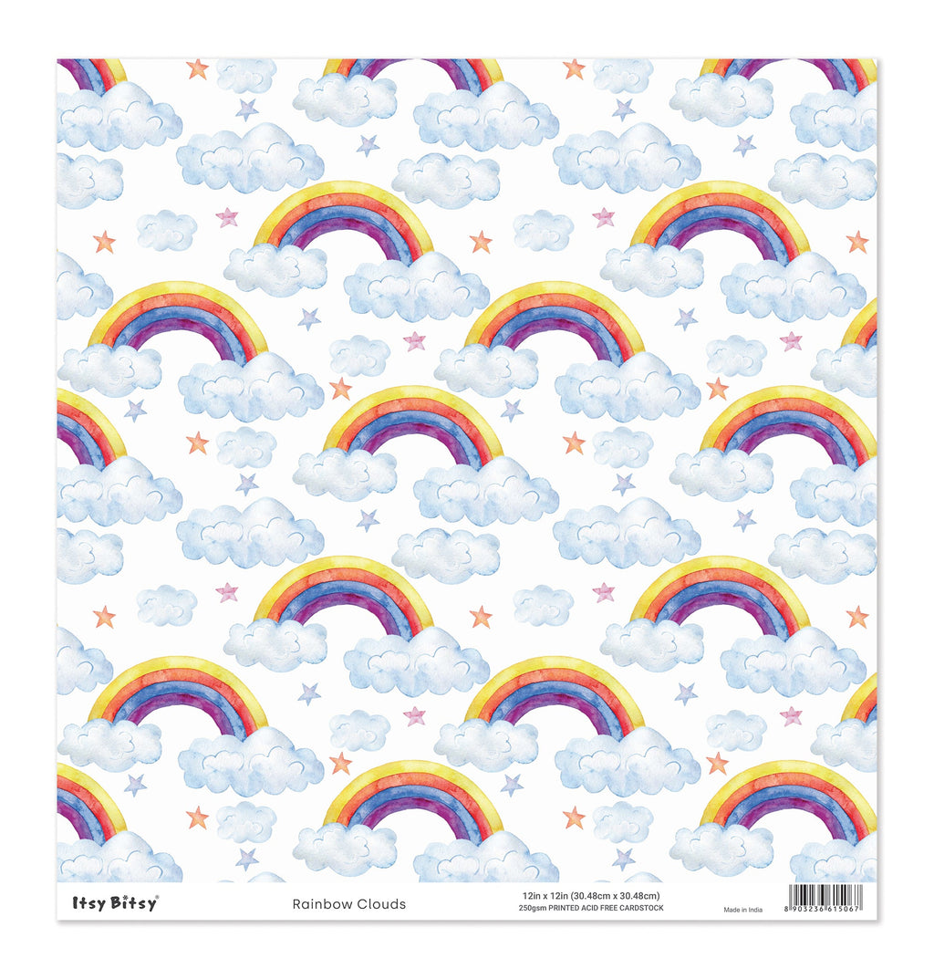 Printed Cardstock |  12 X 12inch |  Rainbow Clouds | 250gsm | 1Sheet