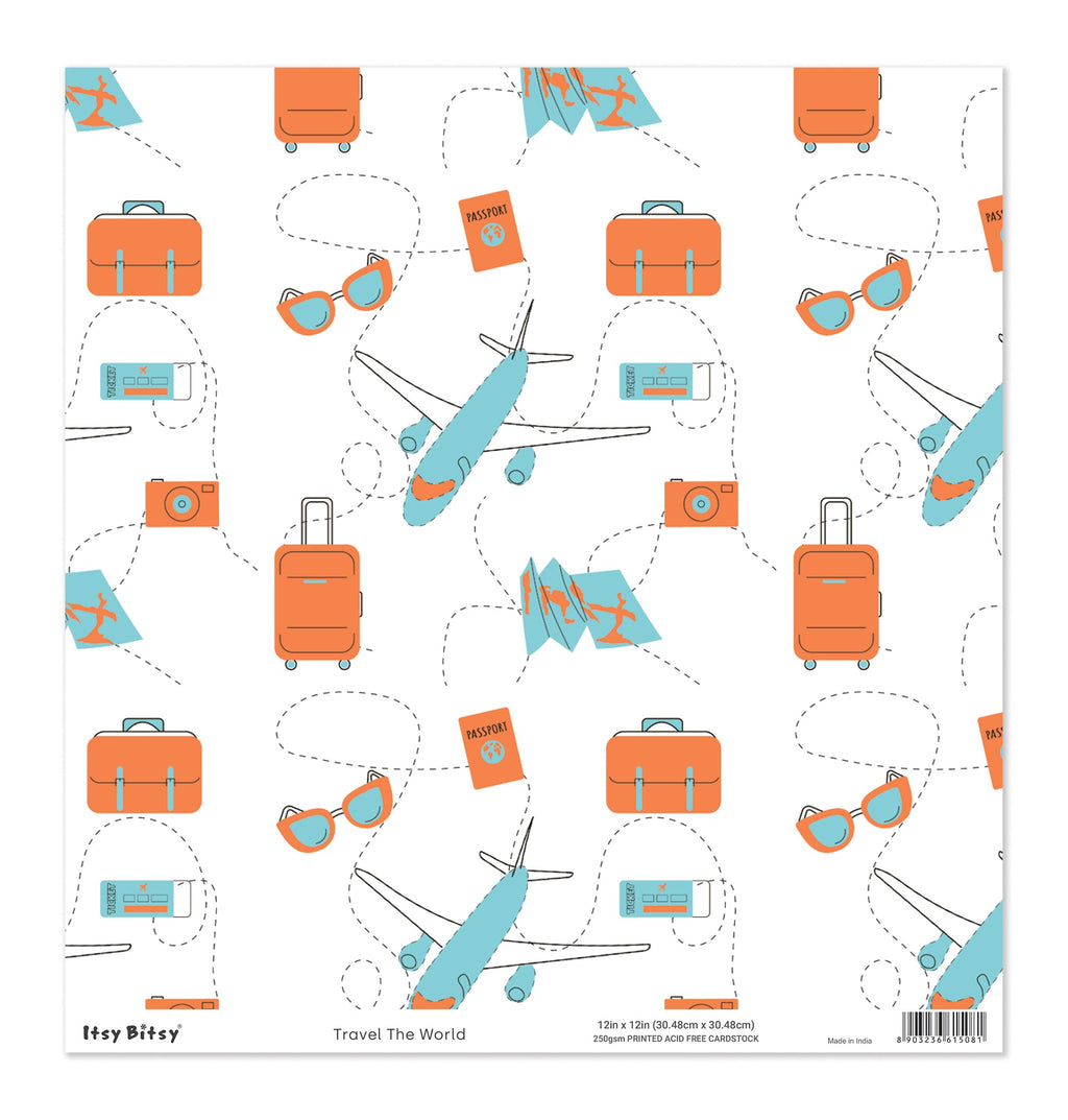 Printed Cardstock |  12 X 12inch |  Travel the world | 250gsm | 1Sheet