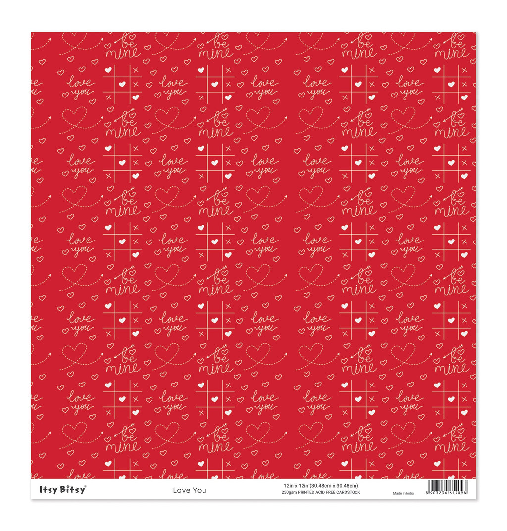Printed Cardstock |  12 X 12inch |  Love You | 250gsm | 1Sheet