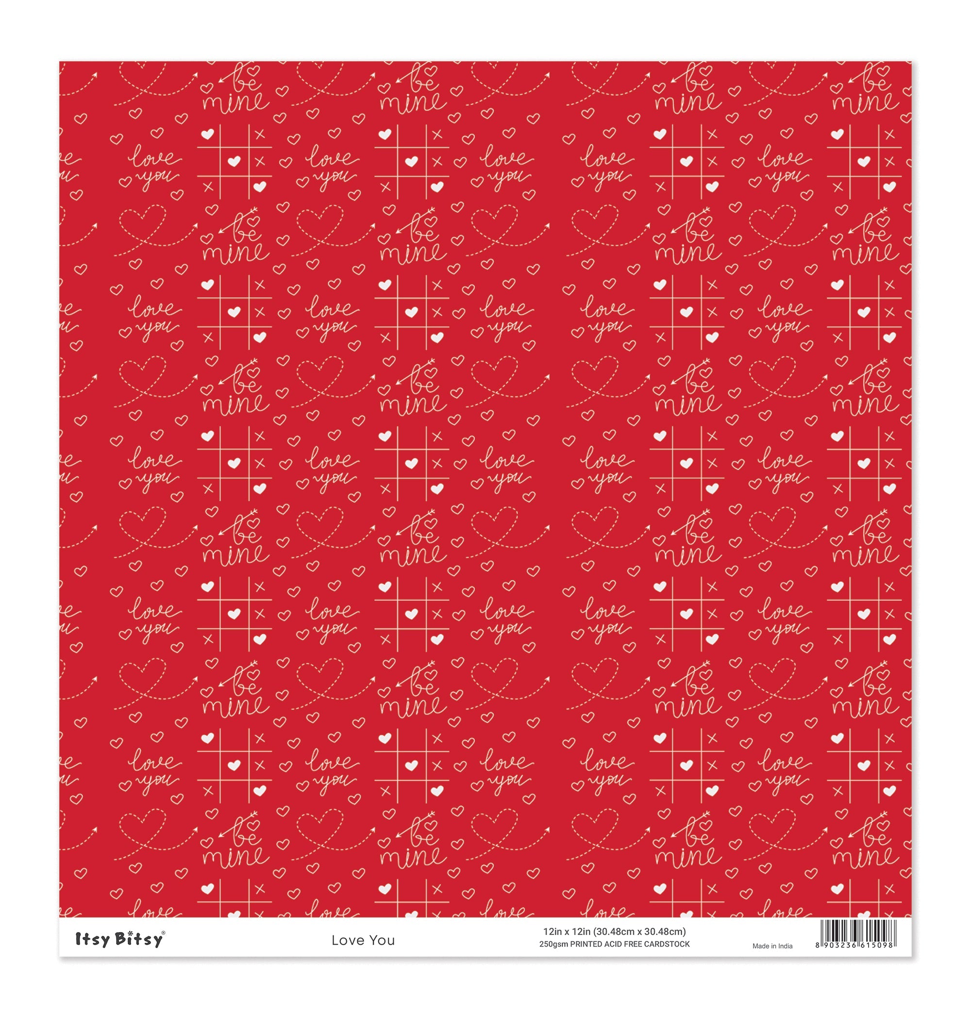 Printed Cardstock |  12 X 12inch |  Love You | 250gsm | 1Sheet