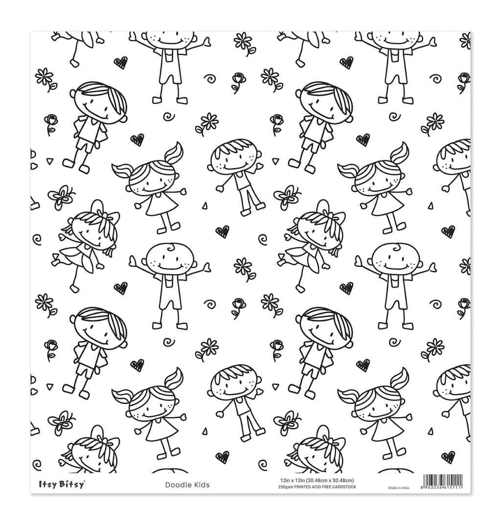 Printed Cardstock |  12 X 12inch |  Doodle Kids | 250gsm | 1Sheet