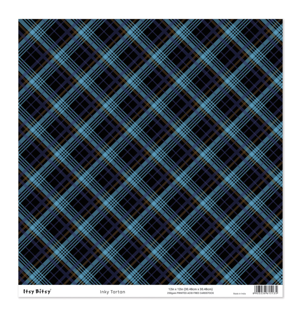 Printed Cardstock |  12 X 12inch |  Inky Tartan | 250gsm | 1Sheet