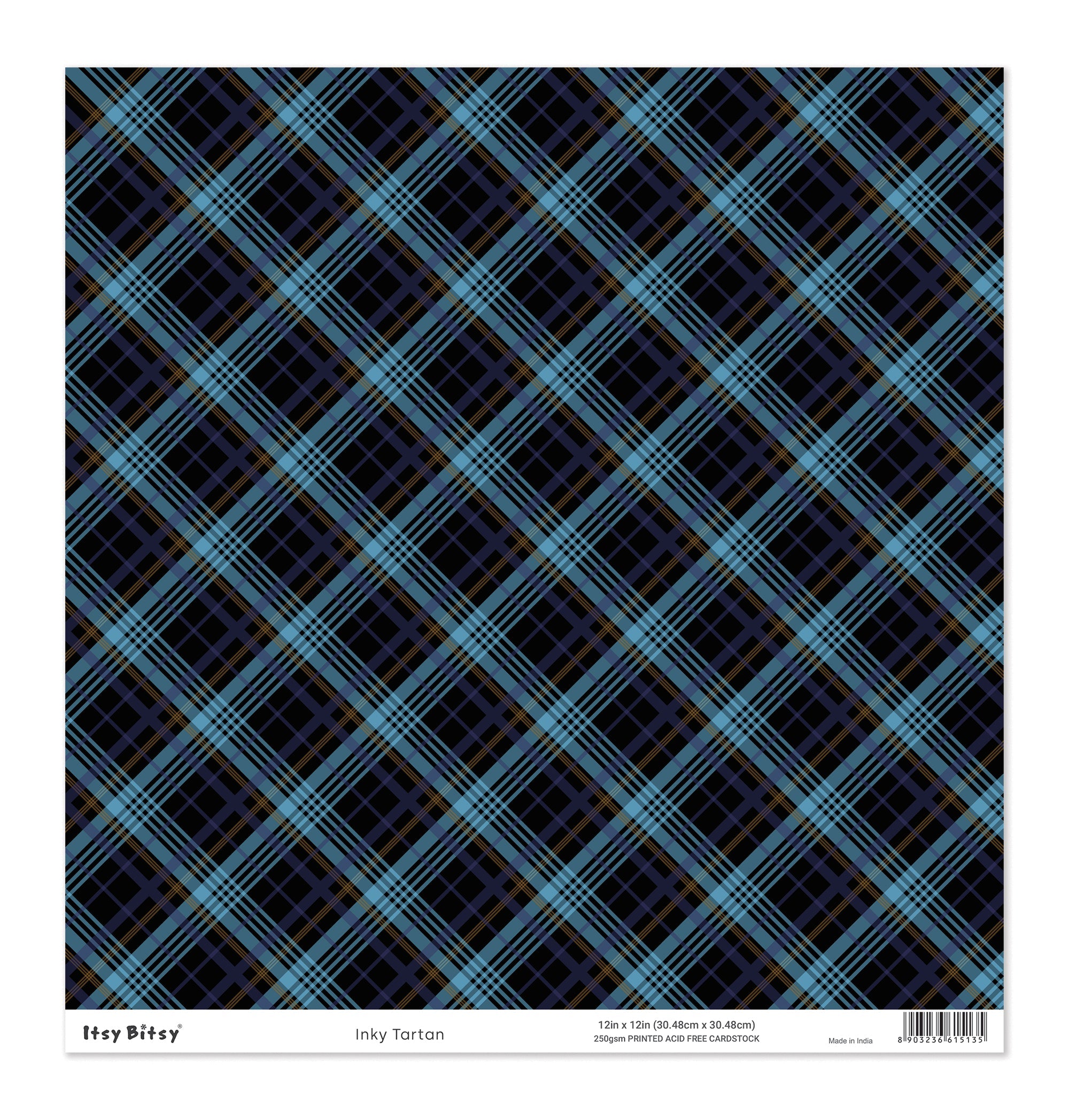 Printed Cardstock |  12 X 12inch |  Inky Tartan | 250gsm | 1Sheet