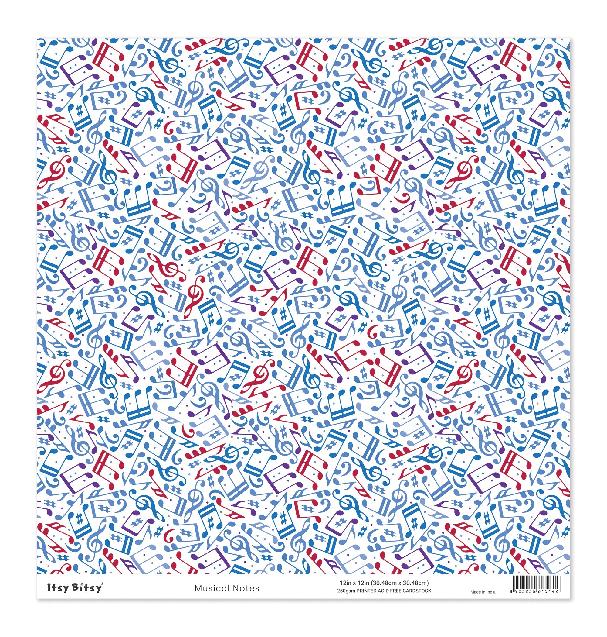 Printed Cardstock |  12 X 12inch |  Musical Notes | 250gsm | 1Sheet