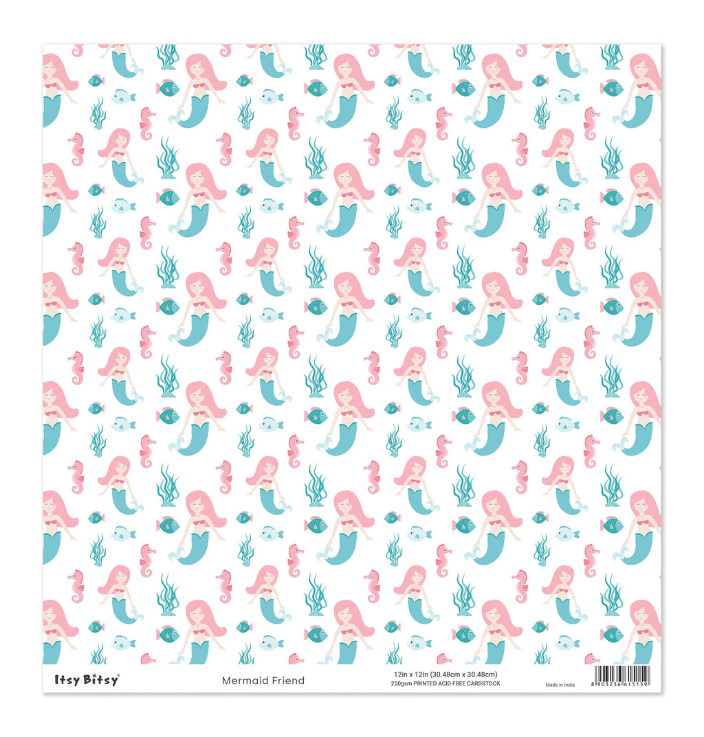 Printed Cardstock |  12 X 12inch |  Mermaid Friend | 250gsm | 1Sheet