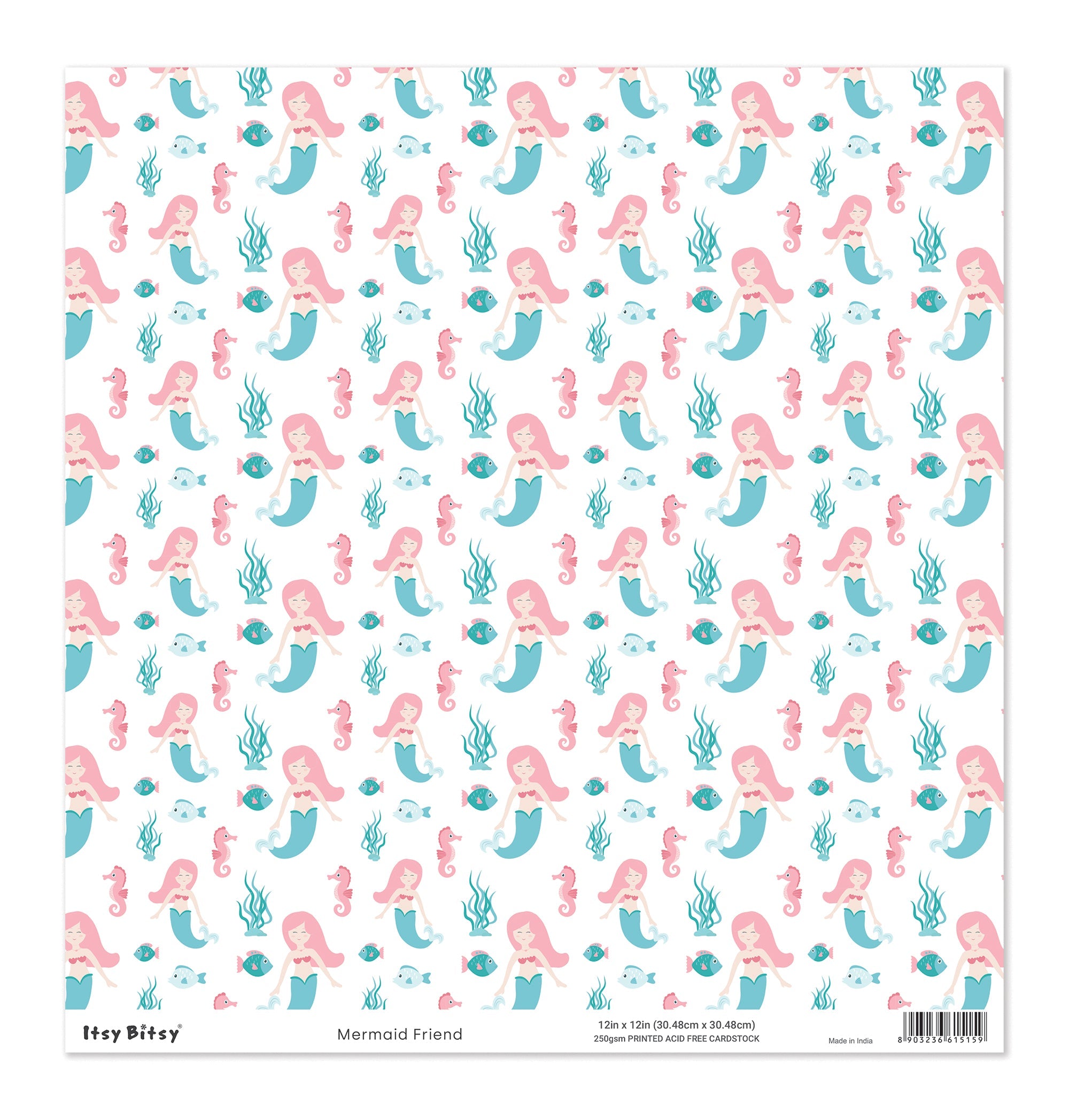 Printed Cardstock |  12 X 12inch |  Mermaid Friend | 250gsm | 1Sheet
