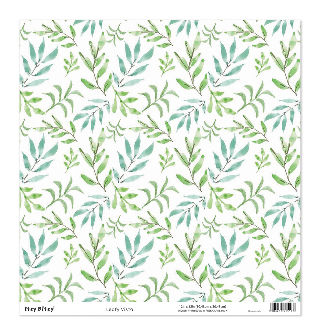 Printed Cardstock |  12 X 12inch |  Leafy Vista | 250gsm | 1Sheet