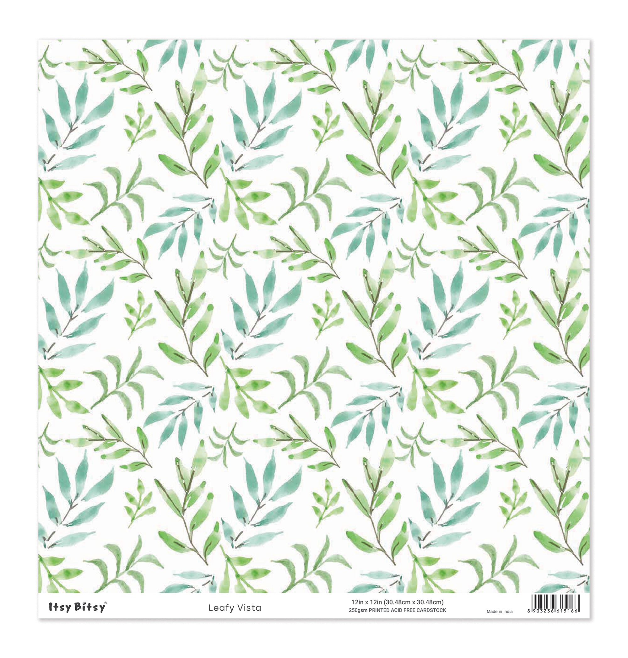 Printed Cardstock |  12 X 12inch |  Leafy Vista | 250gsm | 1Sheet