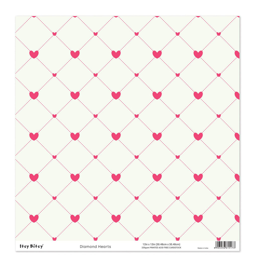 Printed Cardstock |  12 X 12inch |  Diamond Hearts | 250gsm | 1Sheet