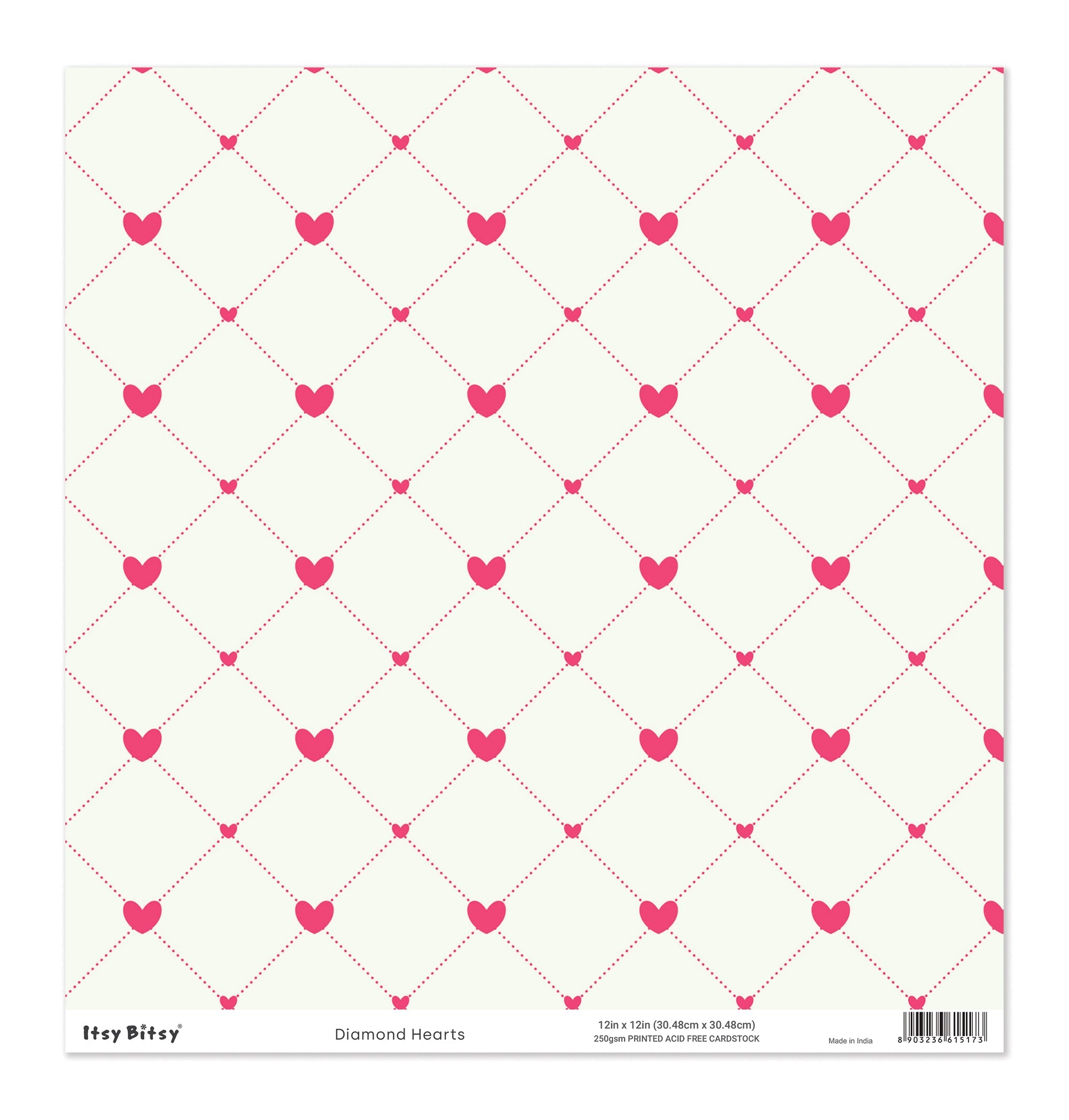 Printed Cardstock |  12 X 12inch |  Diamond Hearts | 250gsm | 1Sheet