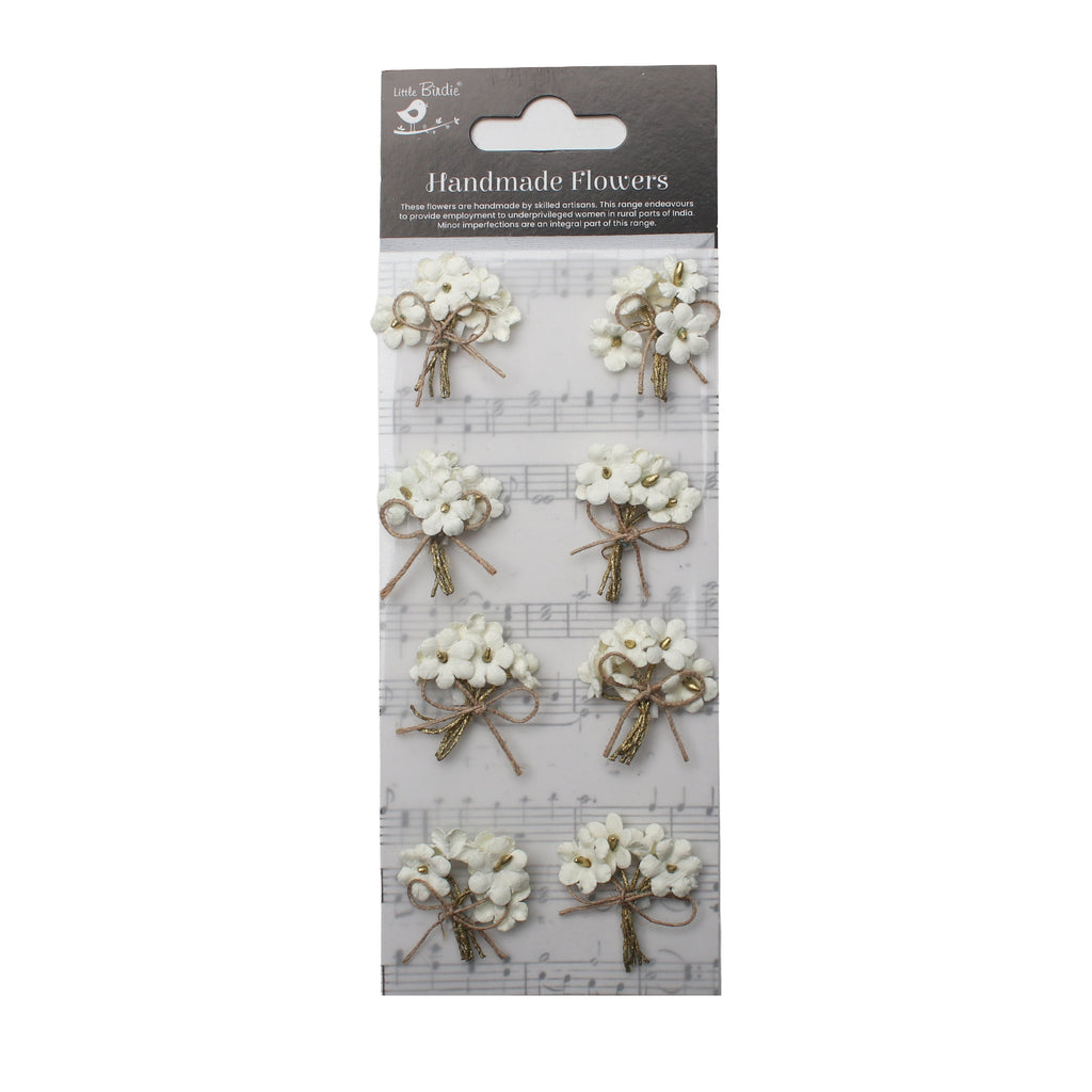 Handmade Flowers Bouquet Ivory Pearl 8Pc