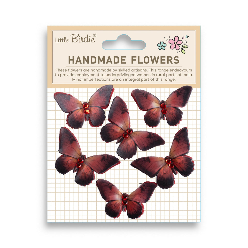 Handmade Flowers Graceful Wings Red Tint 6Pc
