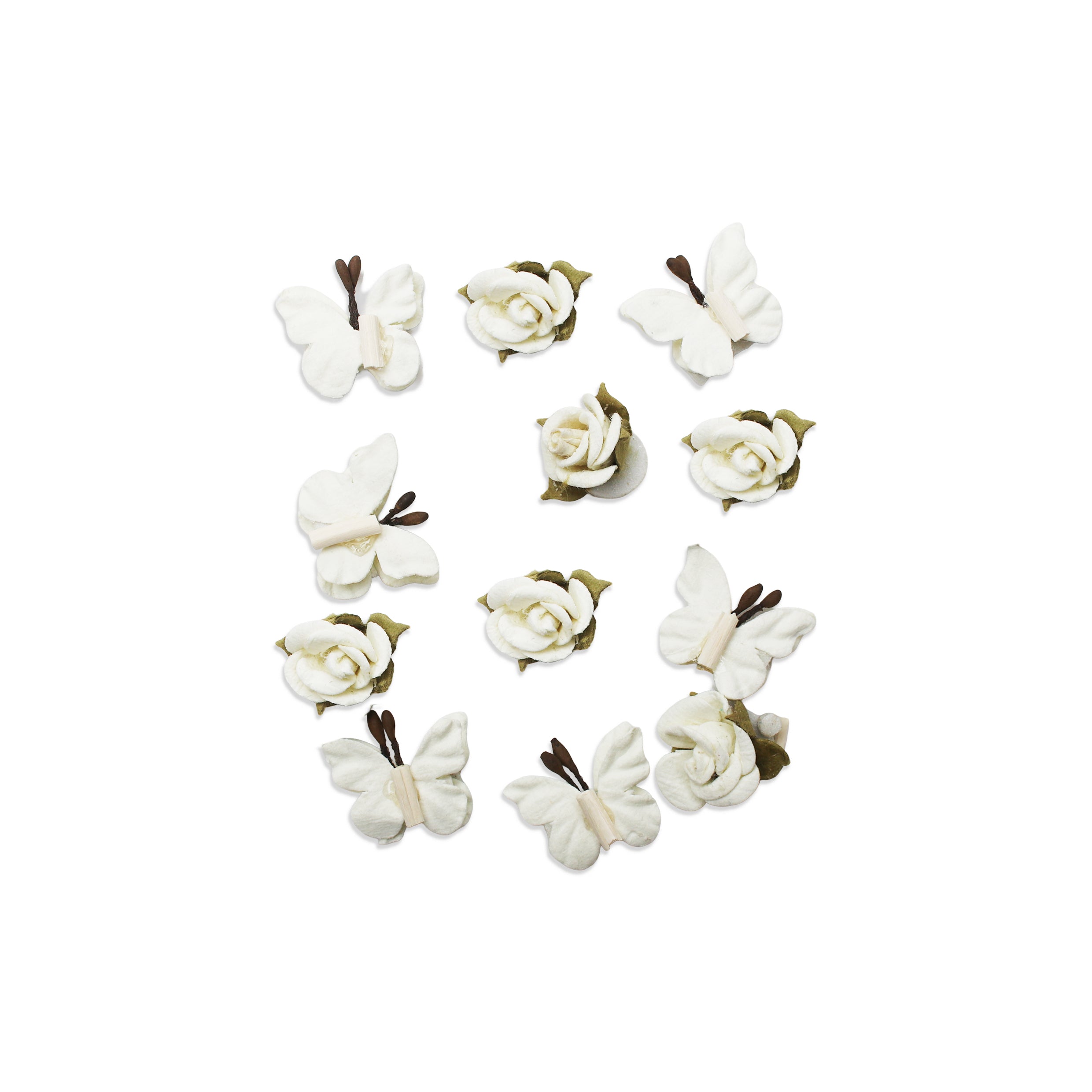Handmade Flowers Roses & Butterflies Ivory Pearl 12Pc