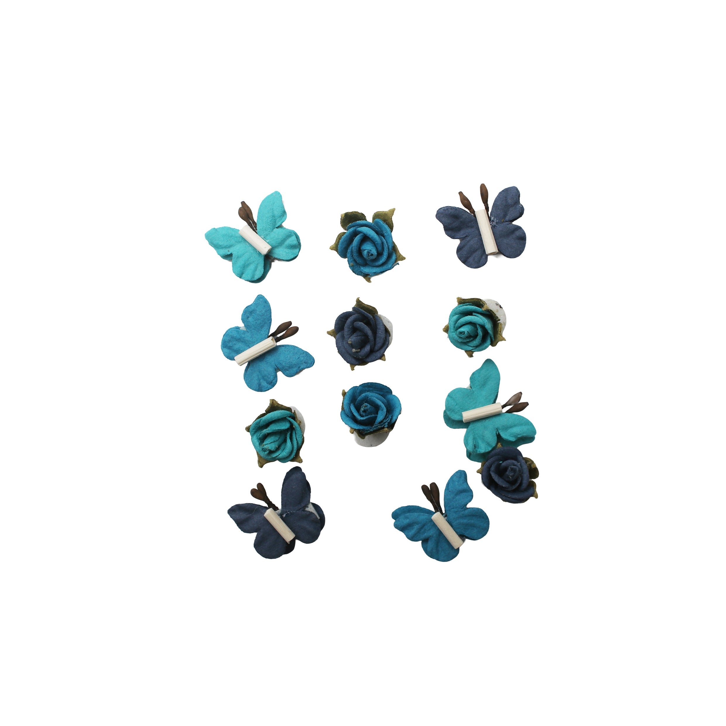 Handmade Flowers Roses & Butterflies Blue Sky 12Pc