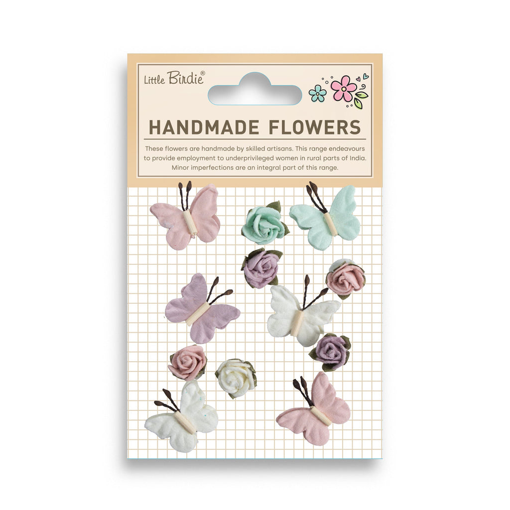 Handmade Flowers Roses & Butterflies Fairy Garden 12Pc