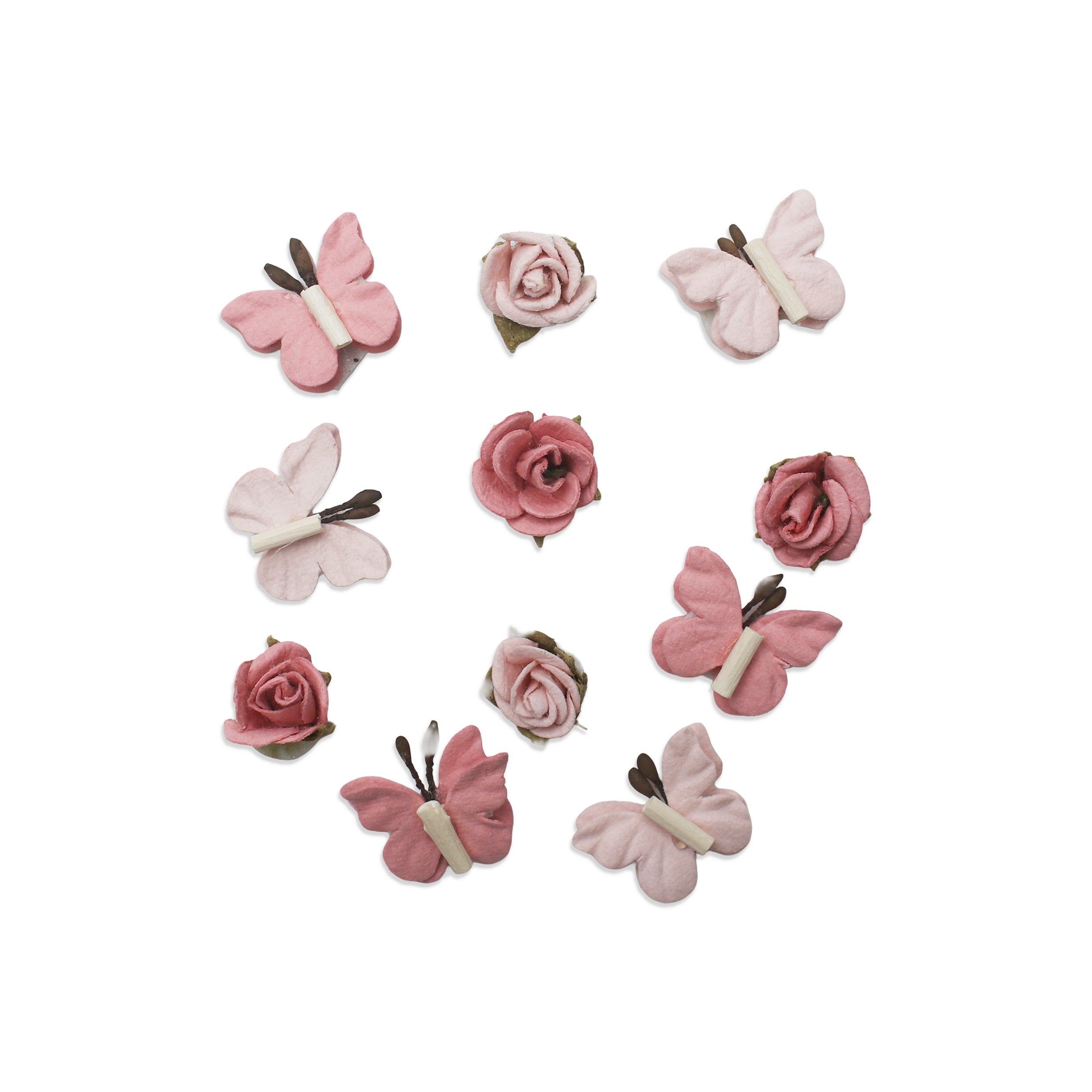 Handmade Flowers Roses & Butterflies Pink Passion 12Pc