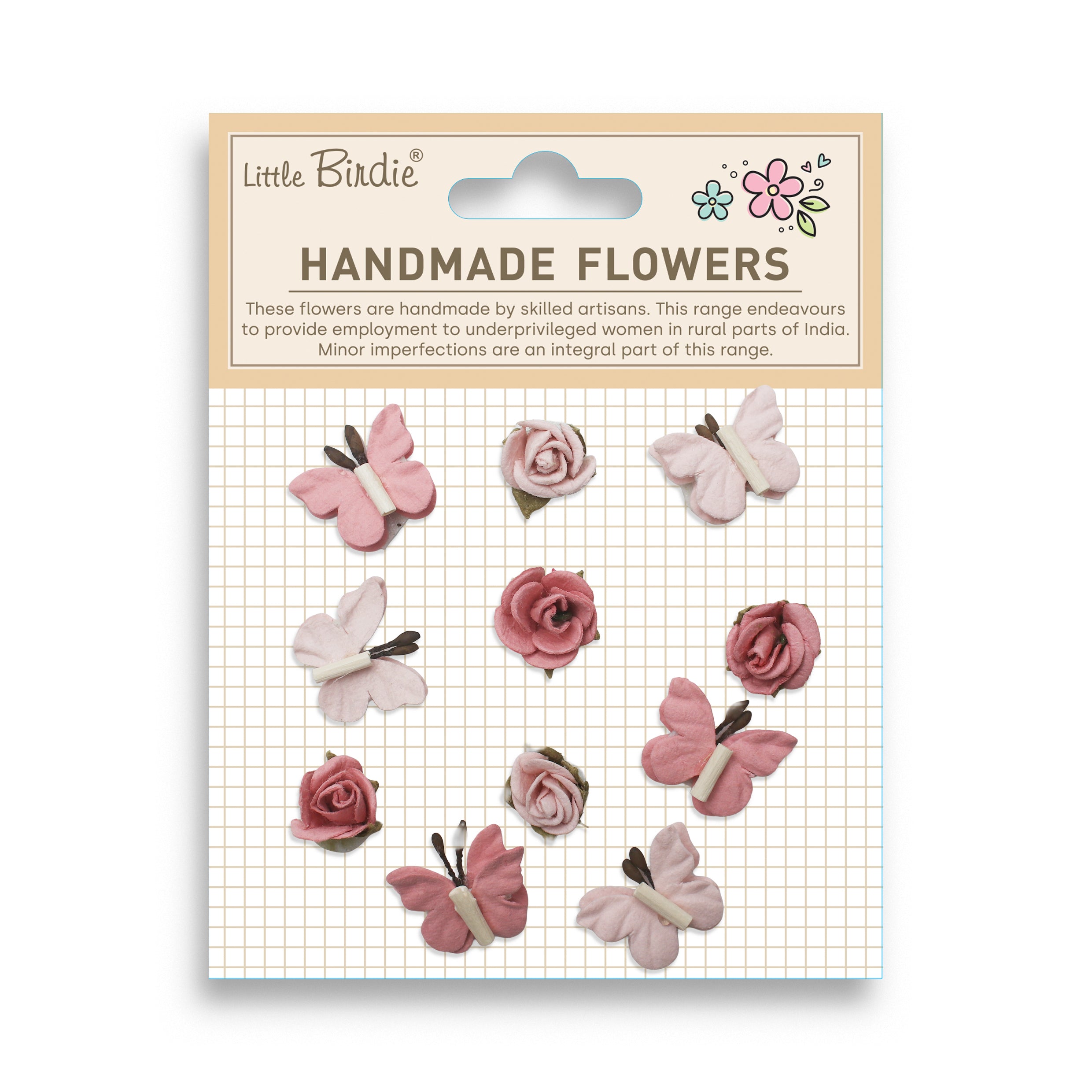 Handmade Flowers Roses & Butterflies Pink Passion 12Pc
