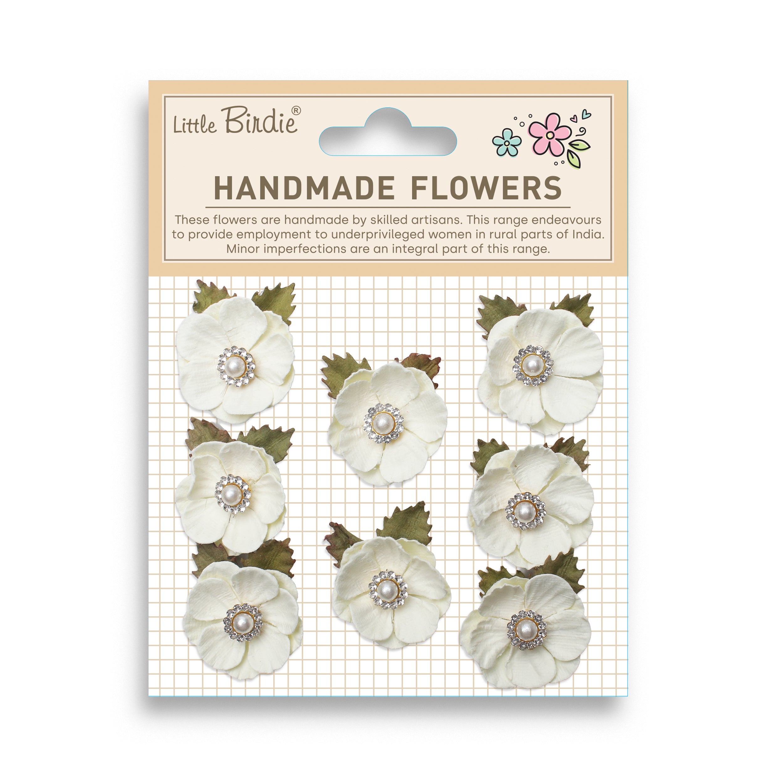 Handmade Flowers Buttercup Ivory Pearl 8Pc