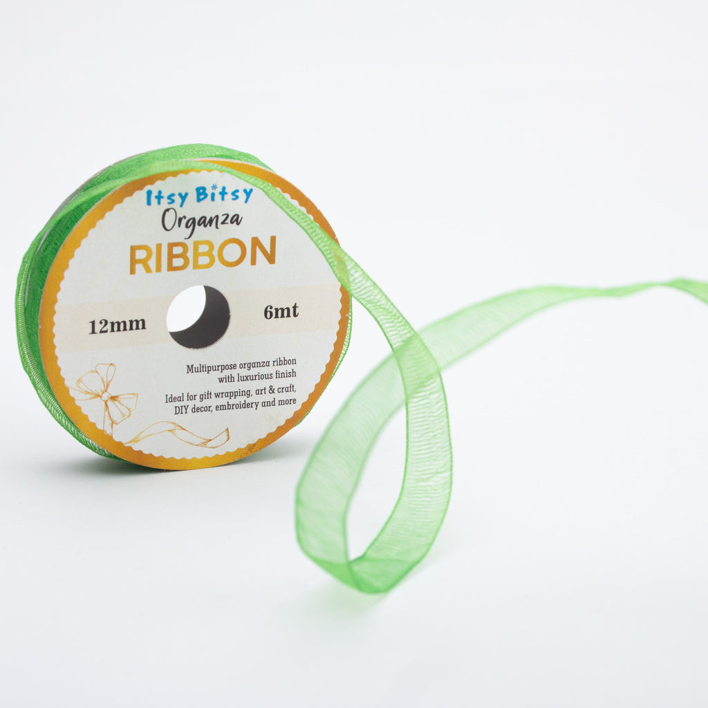 Organza Ribbon 12mm Parrot Green 6mt 1 Roll