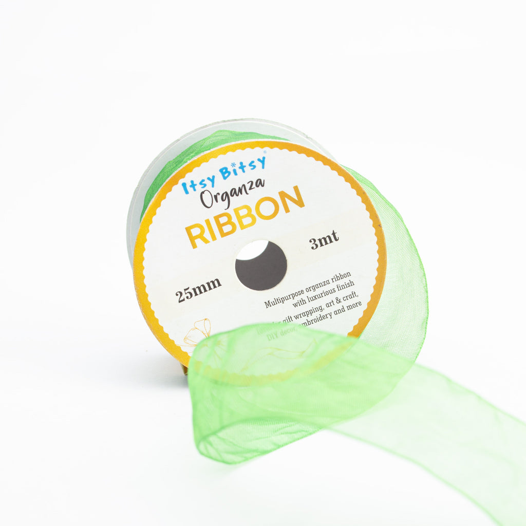 Organza Ribbon 25mm Parrot Green 3mt 1 Roll