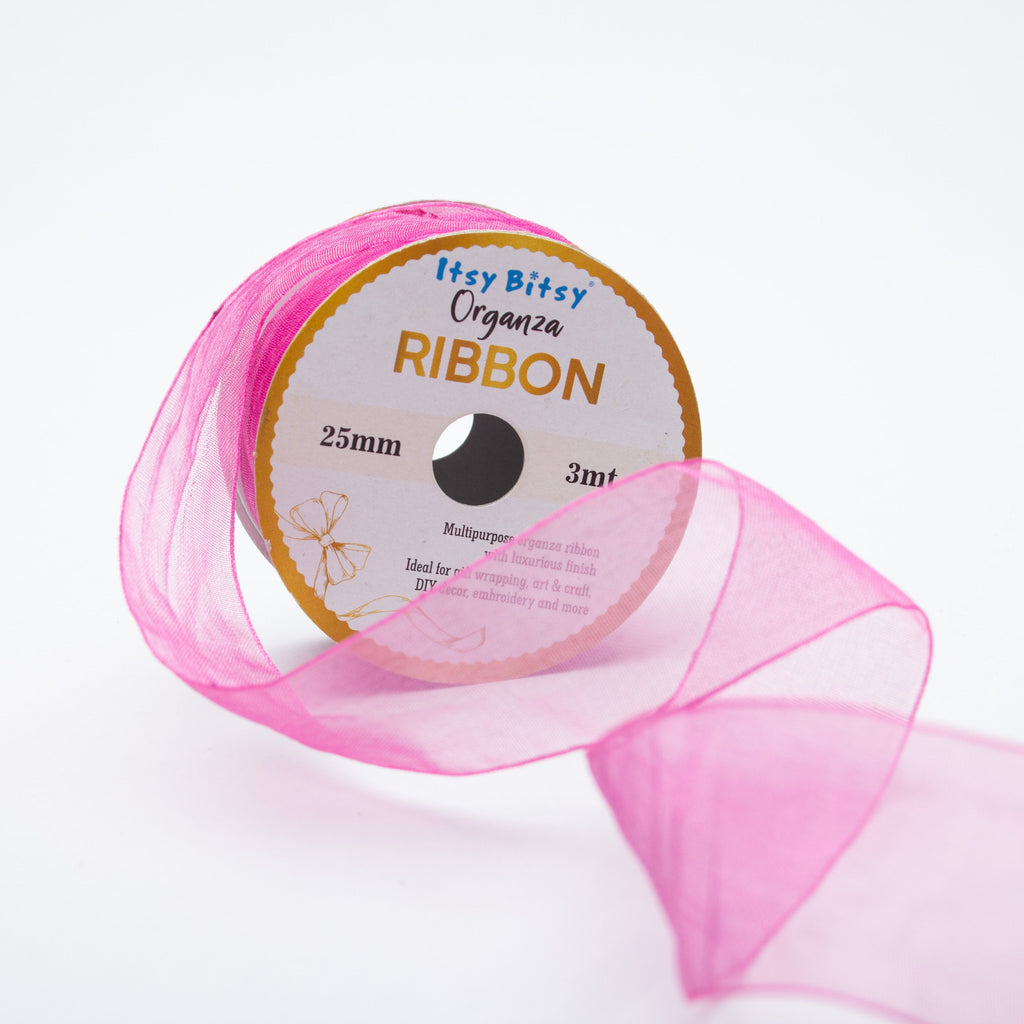 Organza Ribbon 25mm Pink 3mt 1 Roll