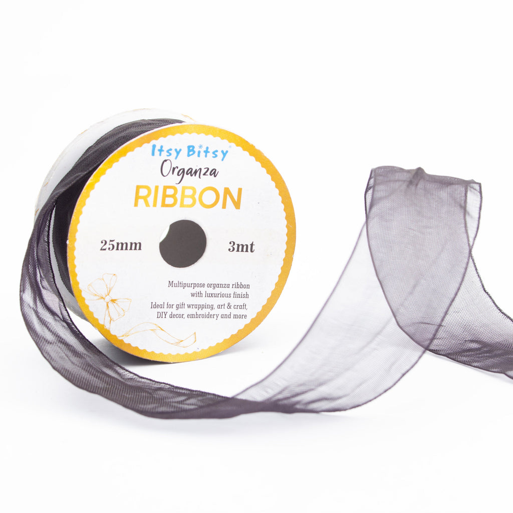 Organza Ribbon 25mm Black 3mt 1 Roll