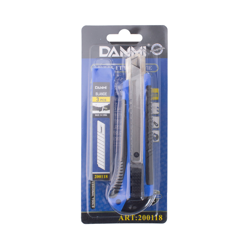 Heavy Duty 18mm Cutter Knife Set with 3 Replacement Blades 1pc Blister Danmi