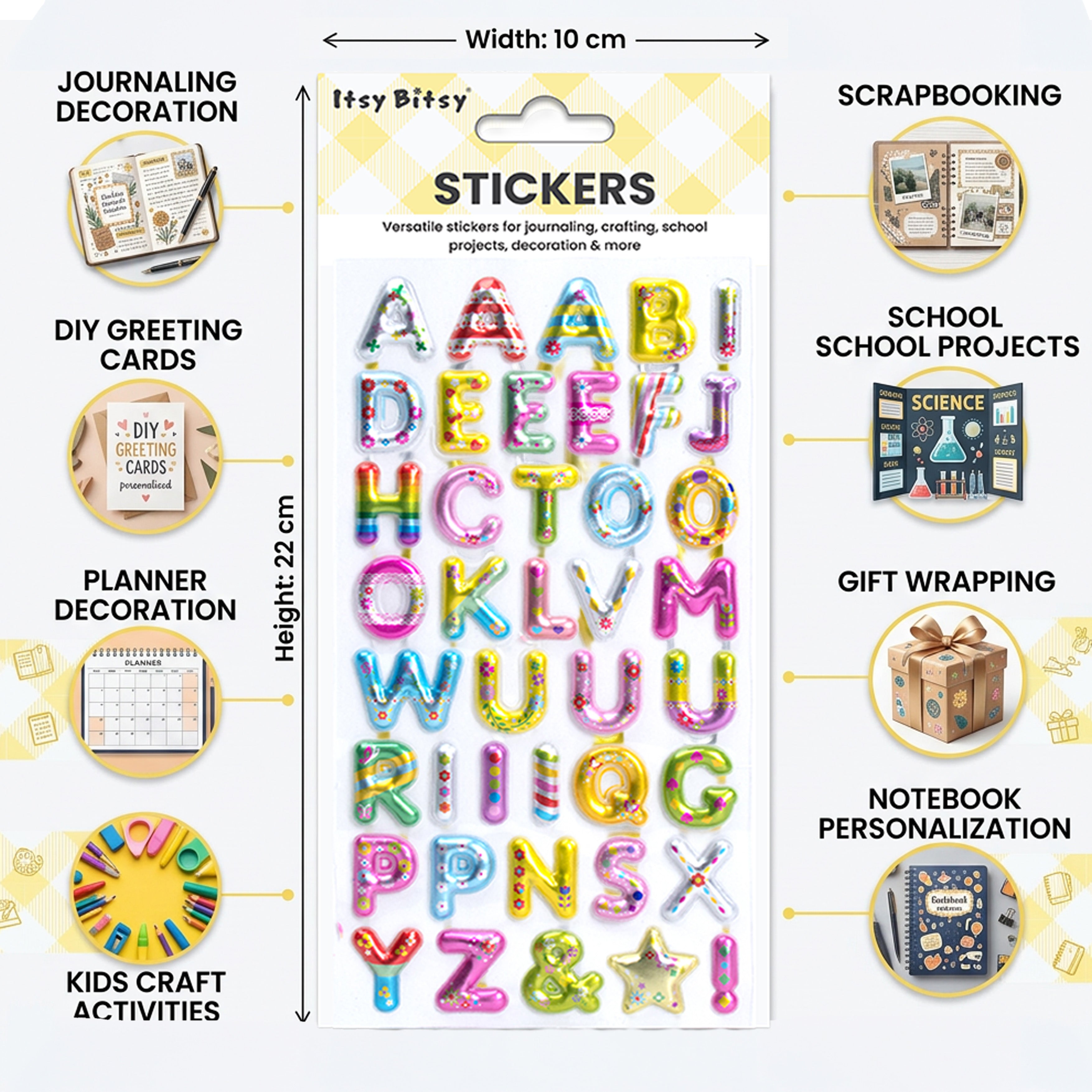 Alphabet Puffy Stickers Capital Letters Rainbow Stripes 41pc 1Pack