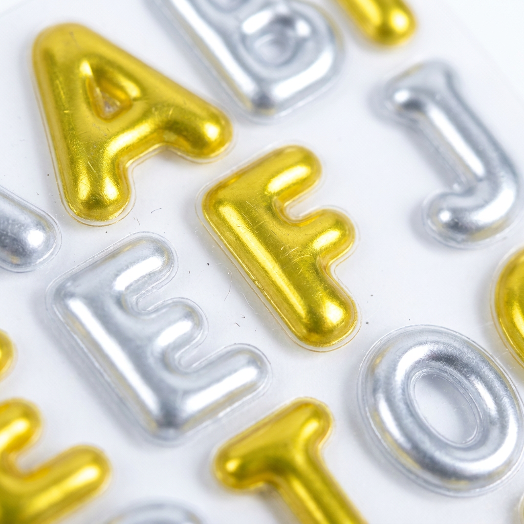 Alphabet Puffy Stickers Capital Letters Gold & Silver 41pc 1Pack