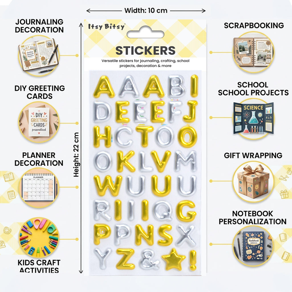 Alphabet Puffy Stickers Capital Letters Gold & Silver 41pc 1Pack