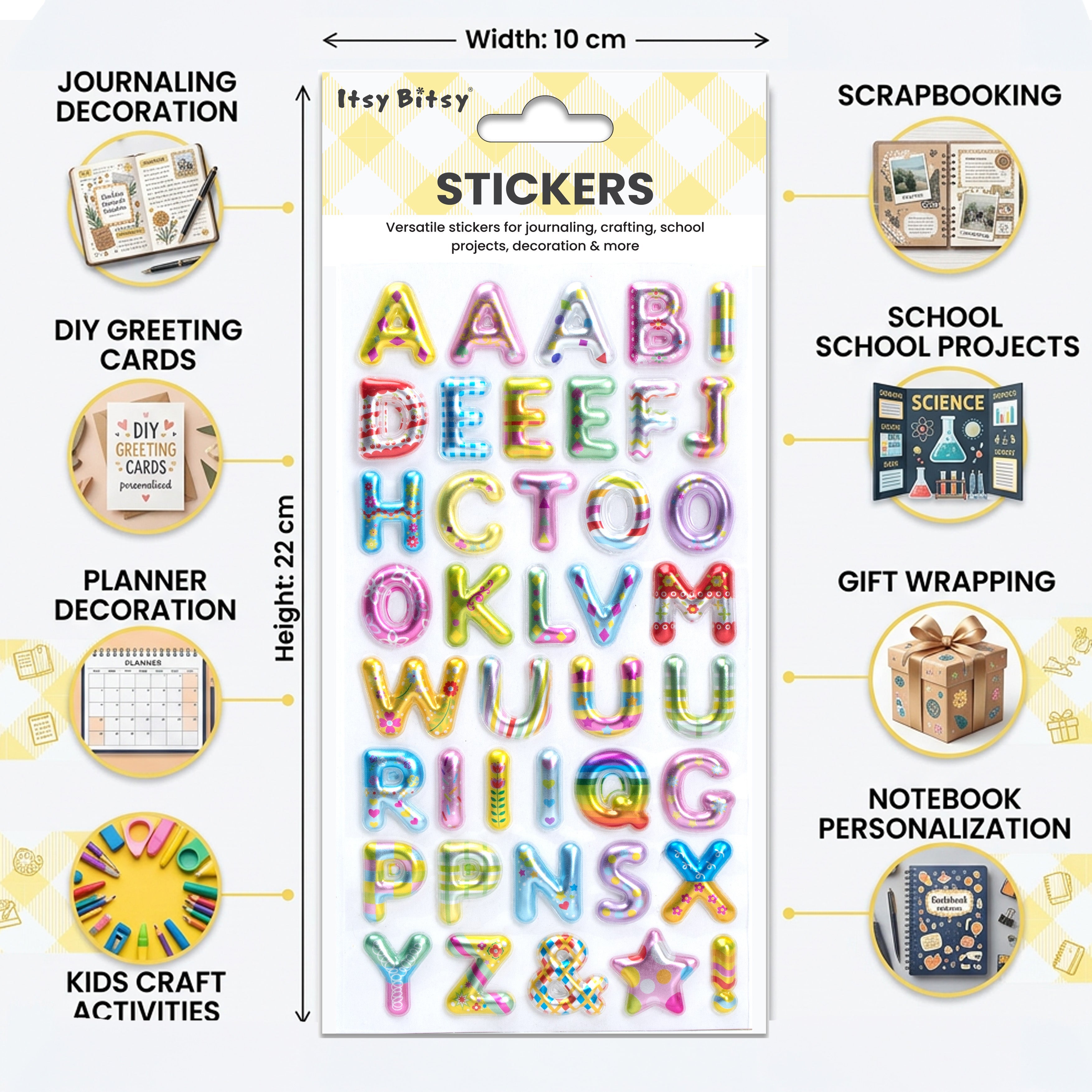 Alphabet Puffy Stickers Capital Letters Whimsy Rainbow 41pc 1Pack