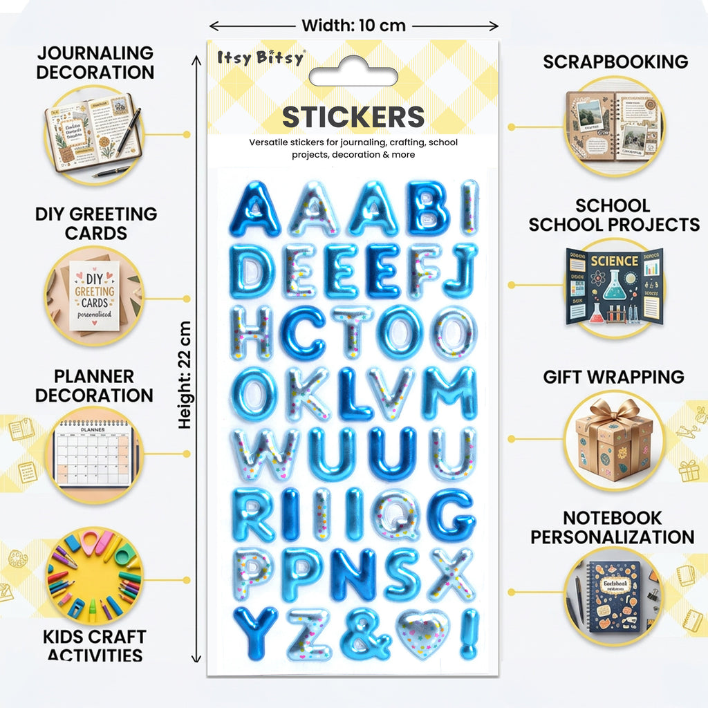 Alphabet Puffy Stickers Capital Letters Blue Sky 41pc 1Pack