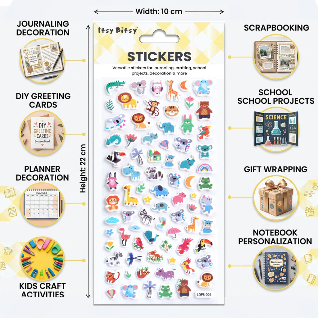 Fun Puffy Stickers Animal Party 82pcs 1Pack
