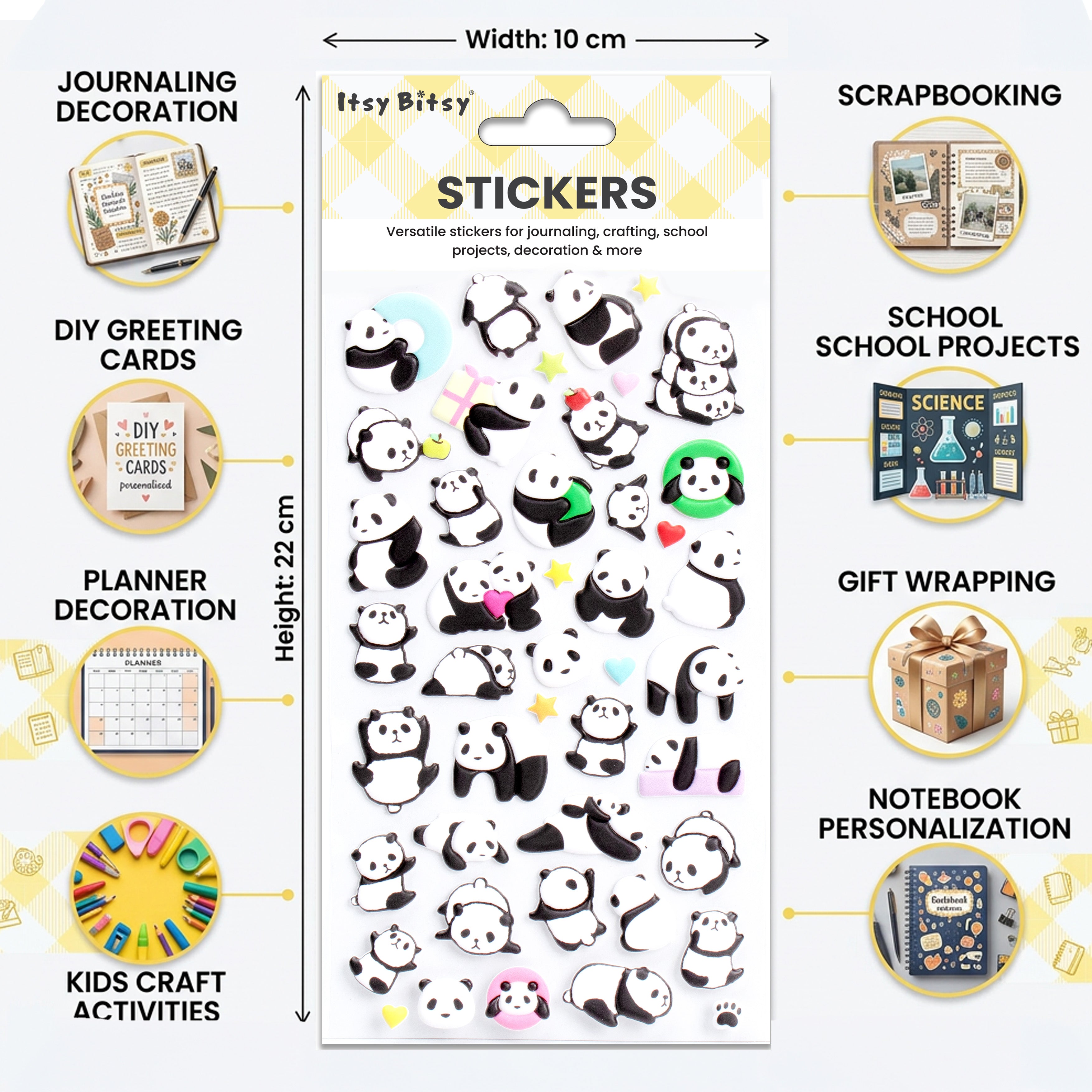 Fashion Bubble Stickers Panda Buddies 49pcs 1Pack