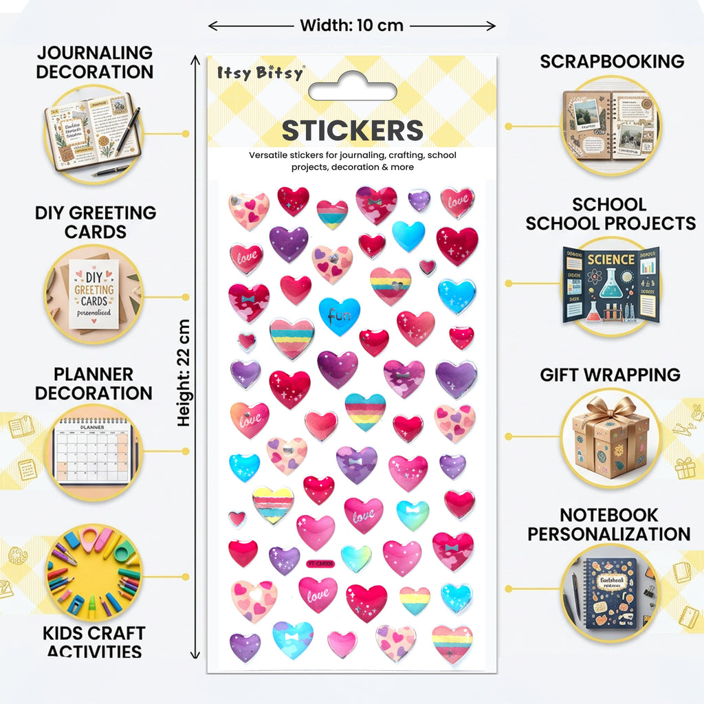 Resin Stickers Sparkle Hearts 61pcs 1Pack