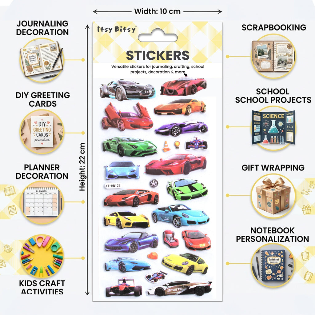 Fun Puffy Stickers Car Collection 26pcs 1Pack